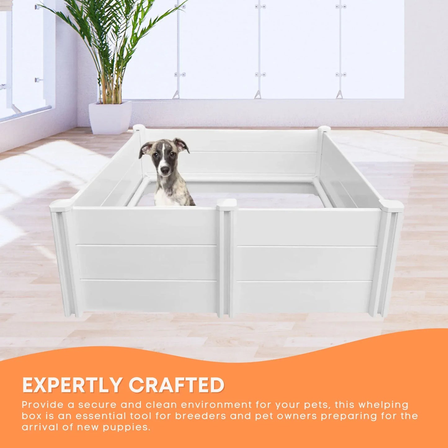 Rooster Farms 1.15m PVC Dog Whelping Box Puppy Birthing Pen - Anti-Crush Rail