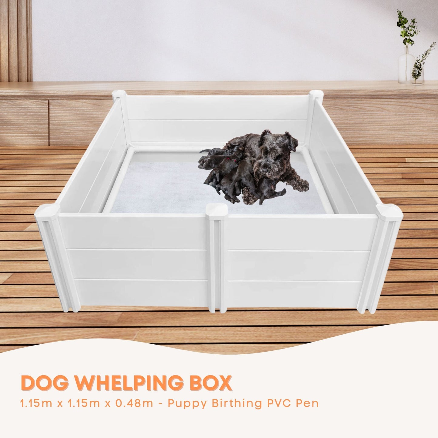 Rooster Farms PVC Dog Whelping Box 1.15m x 1.15m x 0.48m - Puppy Birthing Pen