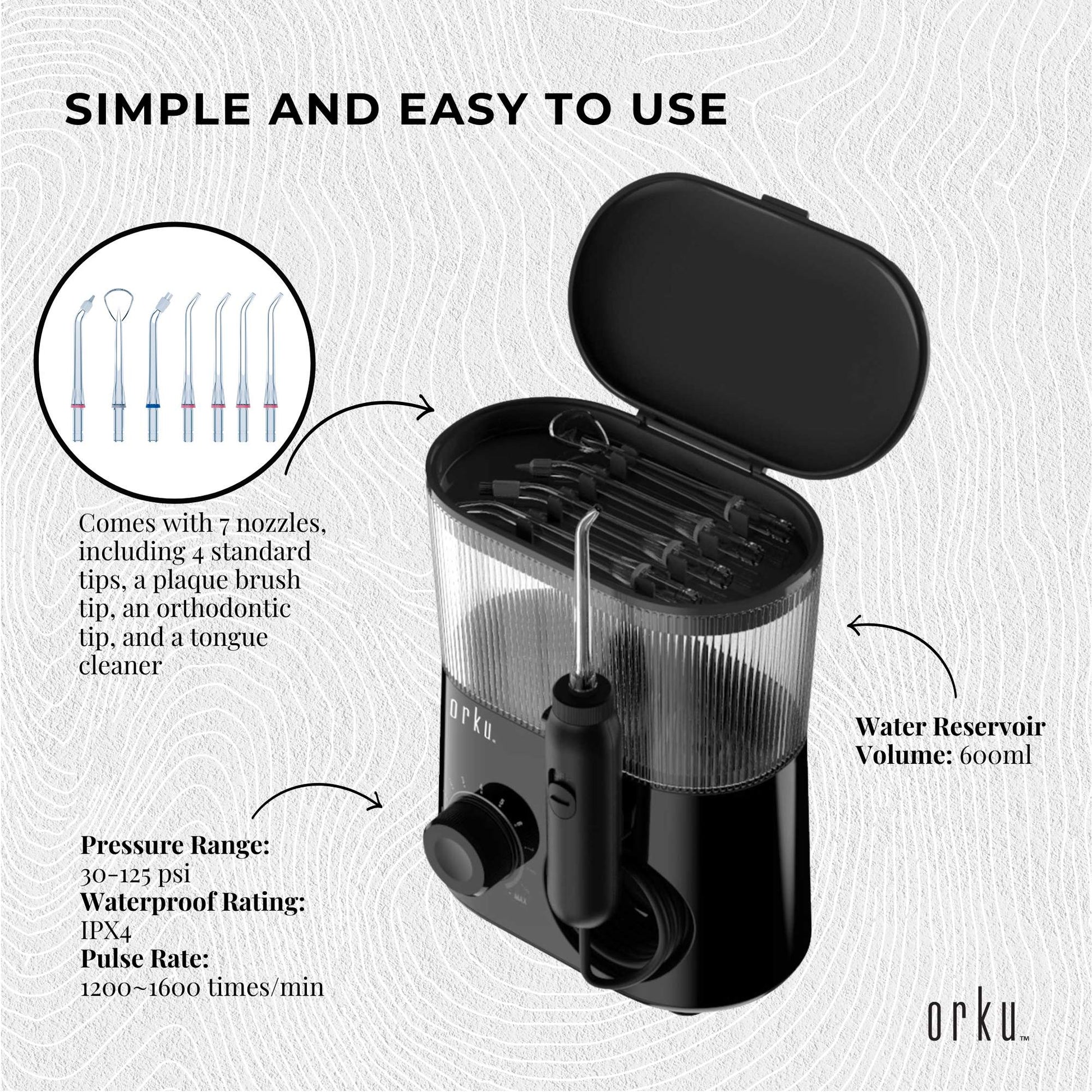 water-jet-dental-flosser-600ml-black-electric-oral-pressure-tooth-irrigator www.mallsonline.com.au