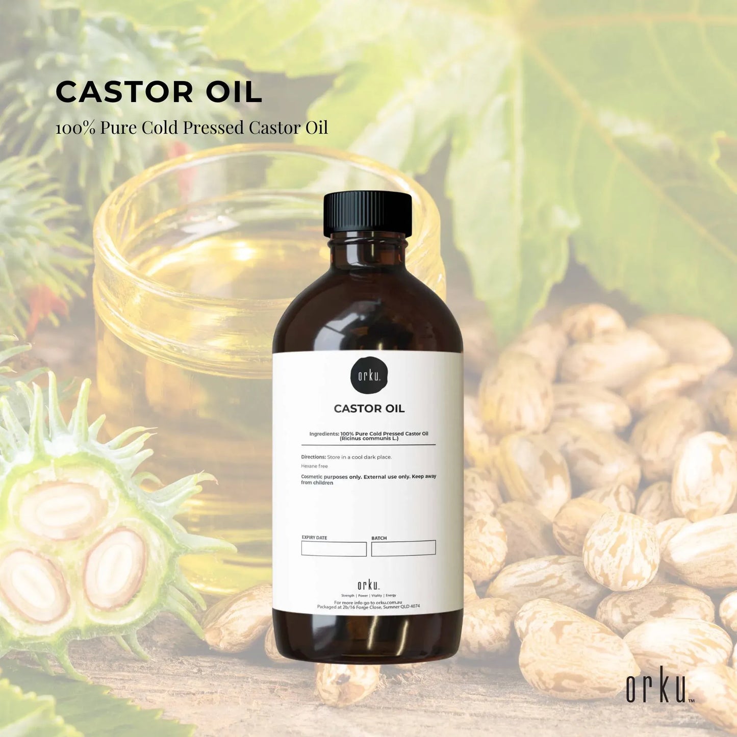Orku 1.5L Castor Oil Cold Pressed Virgin Hexane Free