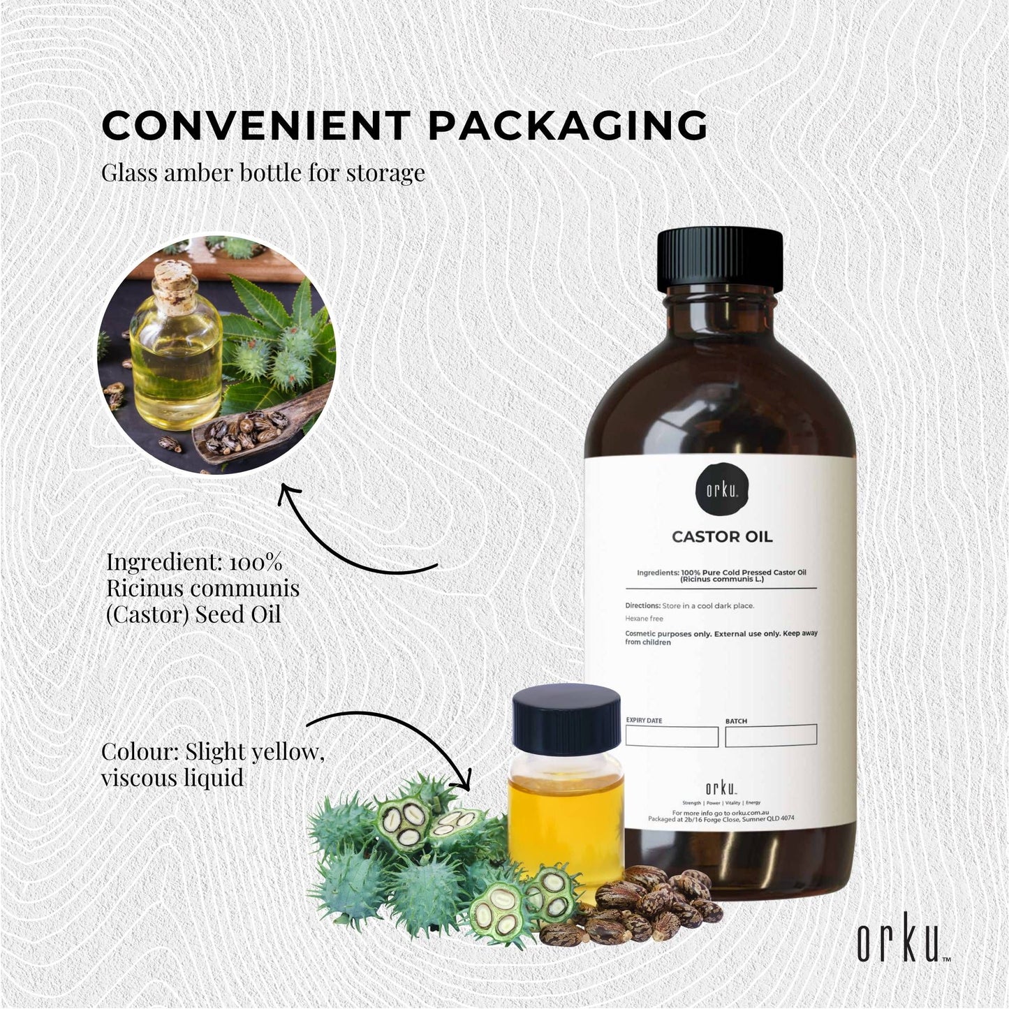 Orku 1.5L Castor Oil Cold Pressed Virgin Hexane Free