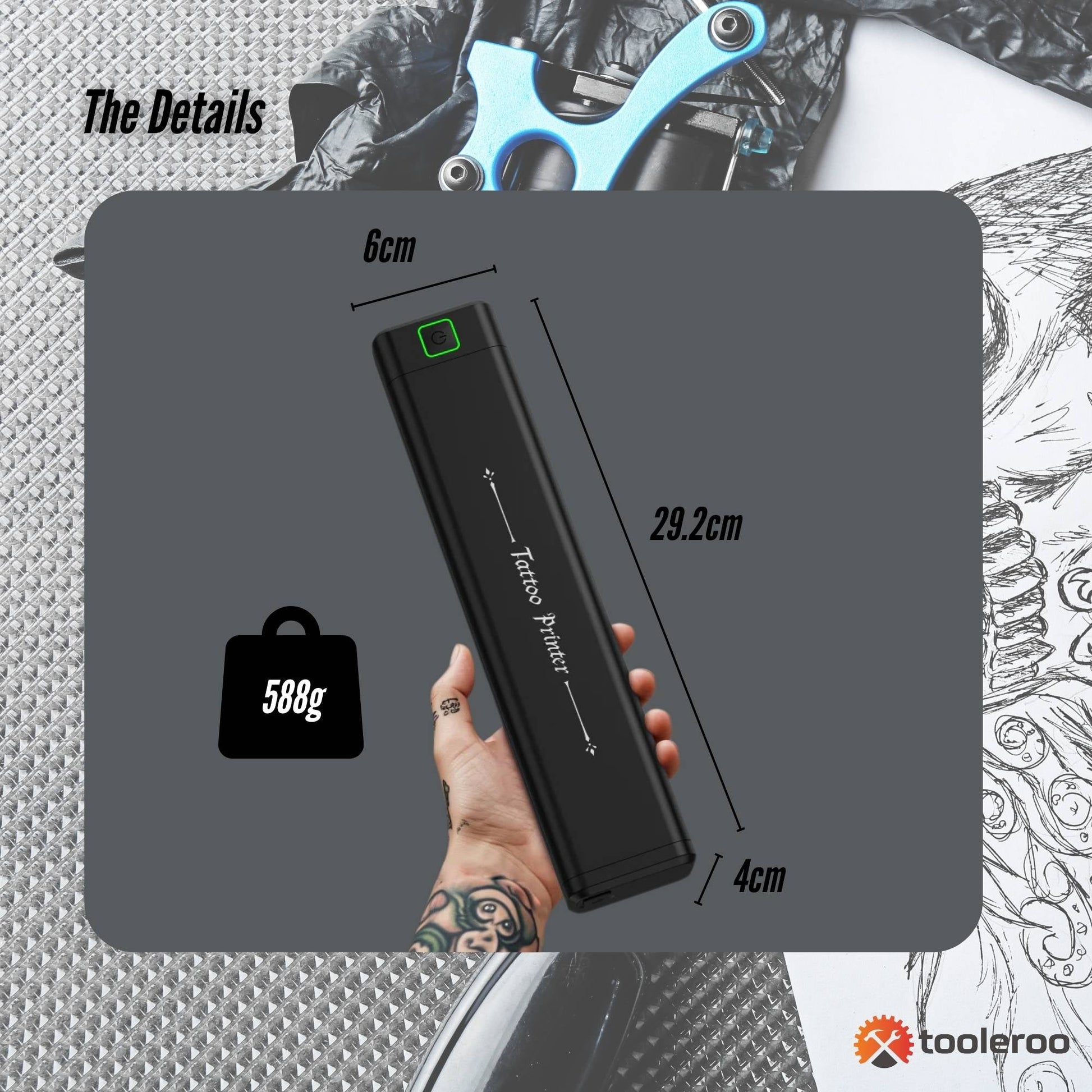 Tooleroo Portable A4 Thermal Printer Black + Tattoo Stencil Paper - Wireless