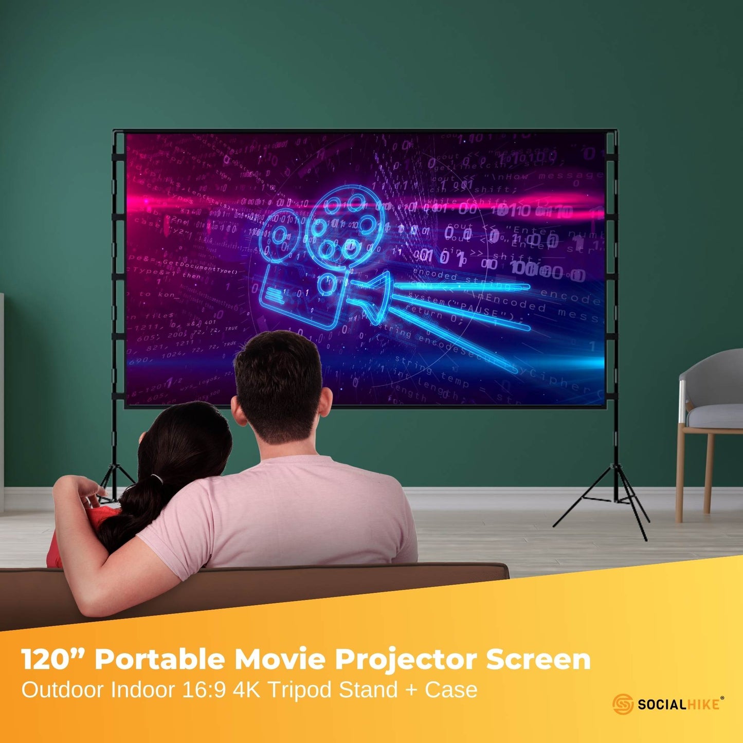 120â€ Portable Movie Projector Screen - Outdoor Indoor 16:9 4K Tripod Stand Case