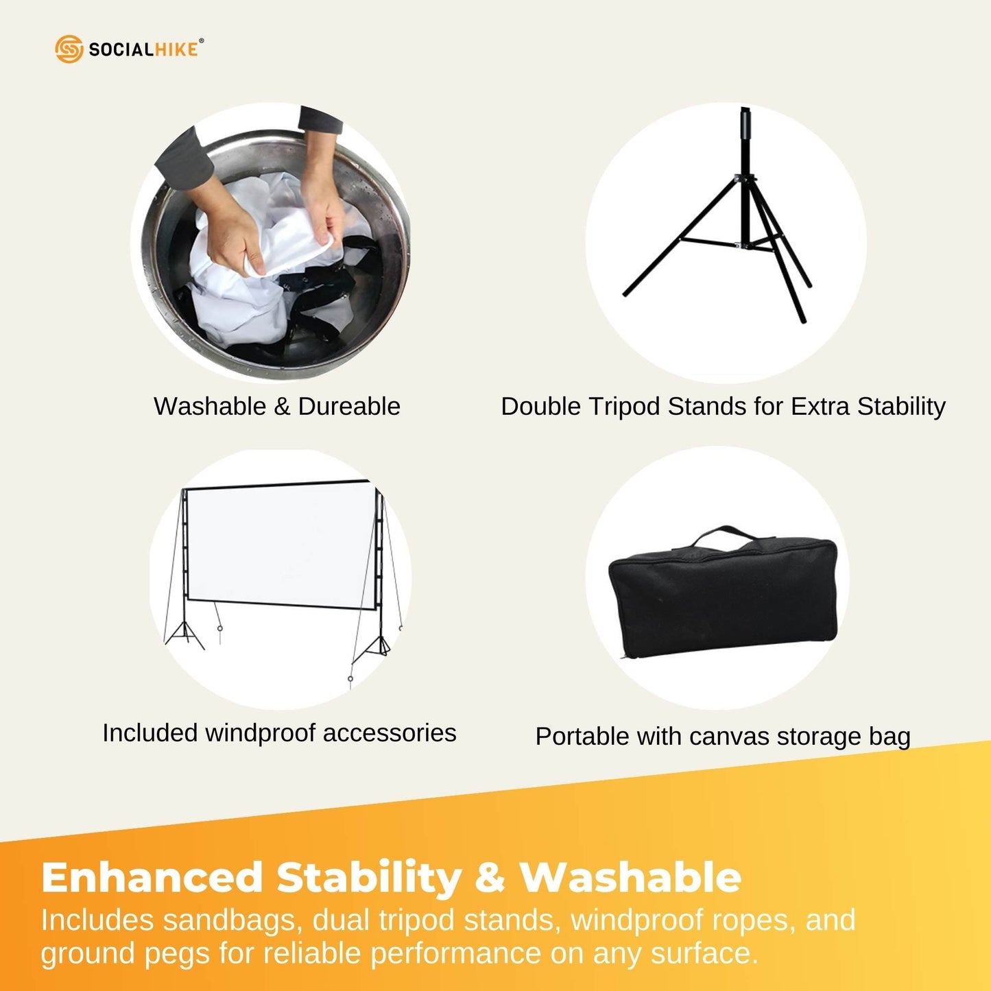 120â€ Portable Movie Projector Screen - Outdoor Indoor 16:9 4K Tripod Stand Case