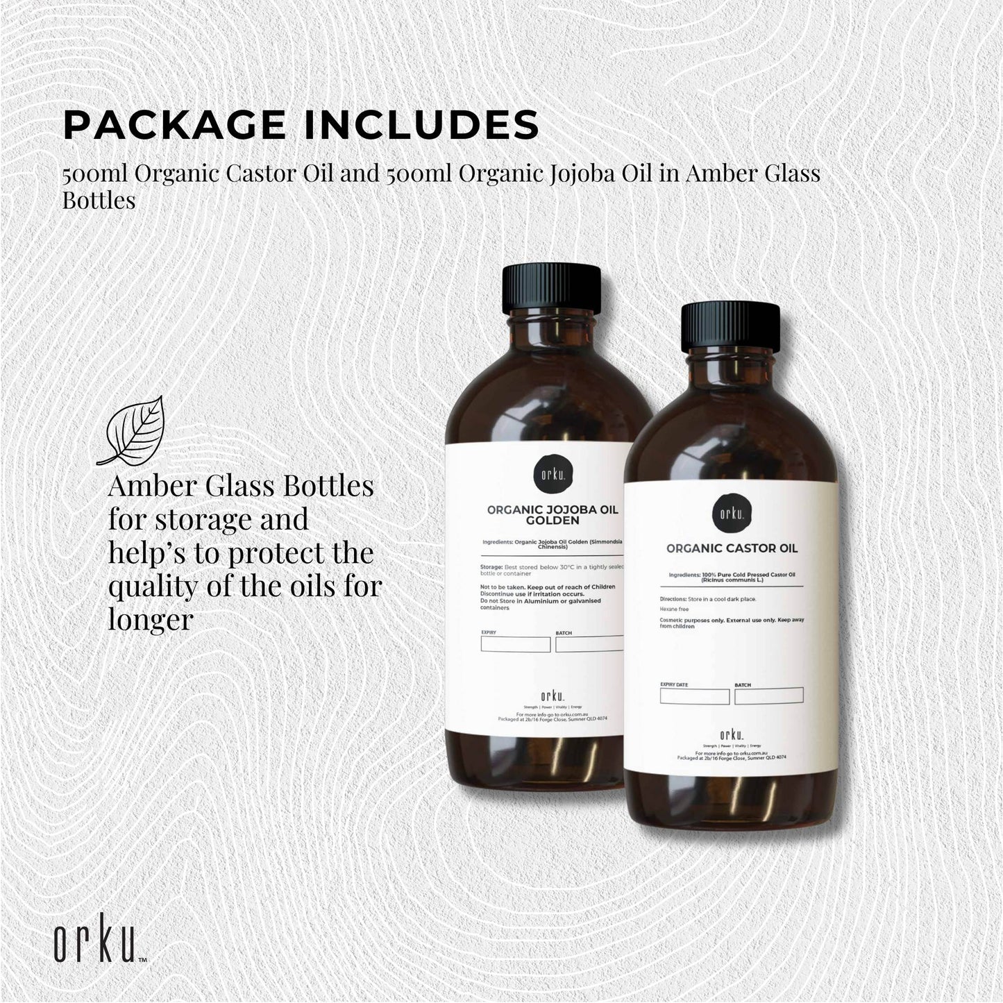 Orku 500ml Organic Castor Oil and 500ml Organic Jojoba Oil Pack