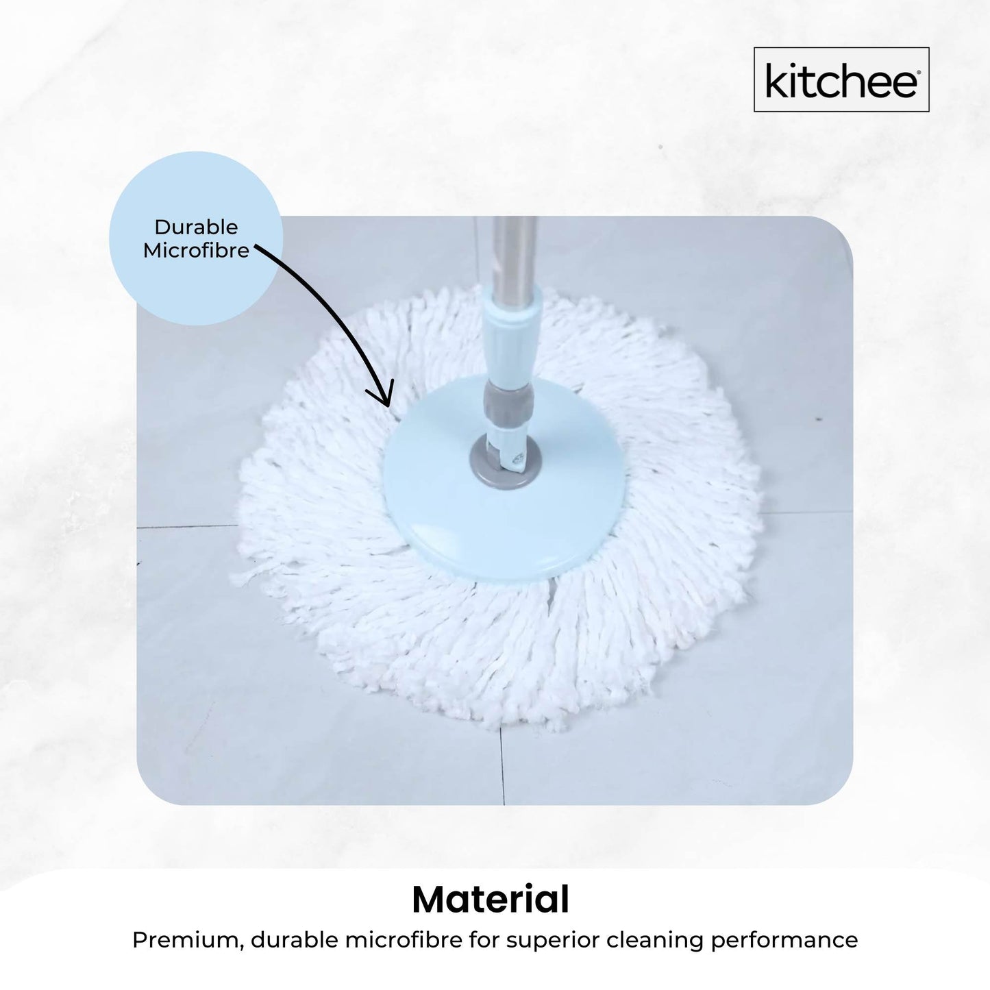 Kitchee Spin Mop & Bucket Set â€“ Microfibre Pad, Telescopic Handle, 10L Capacity