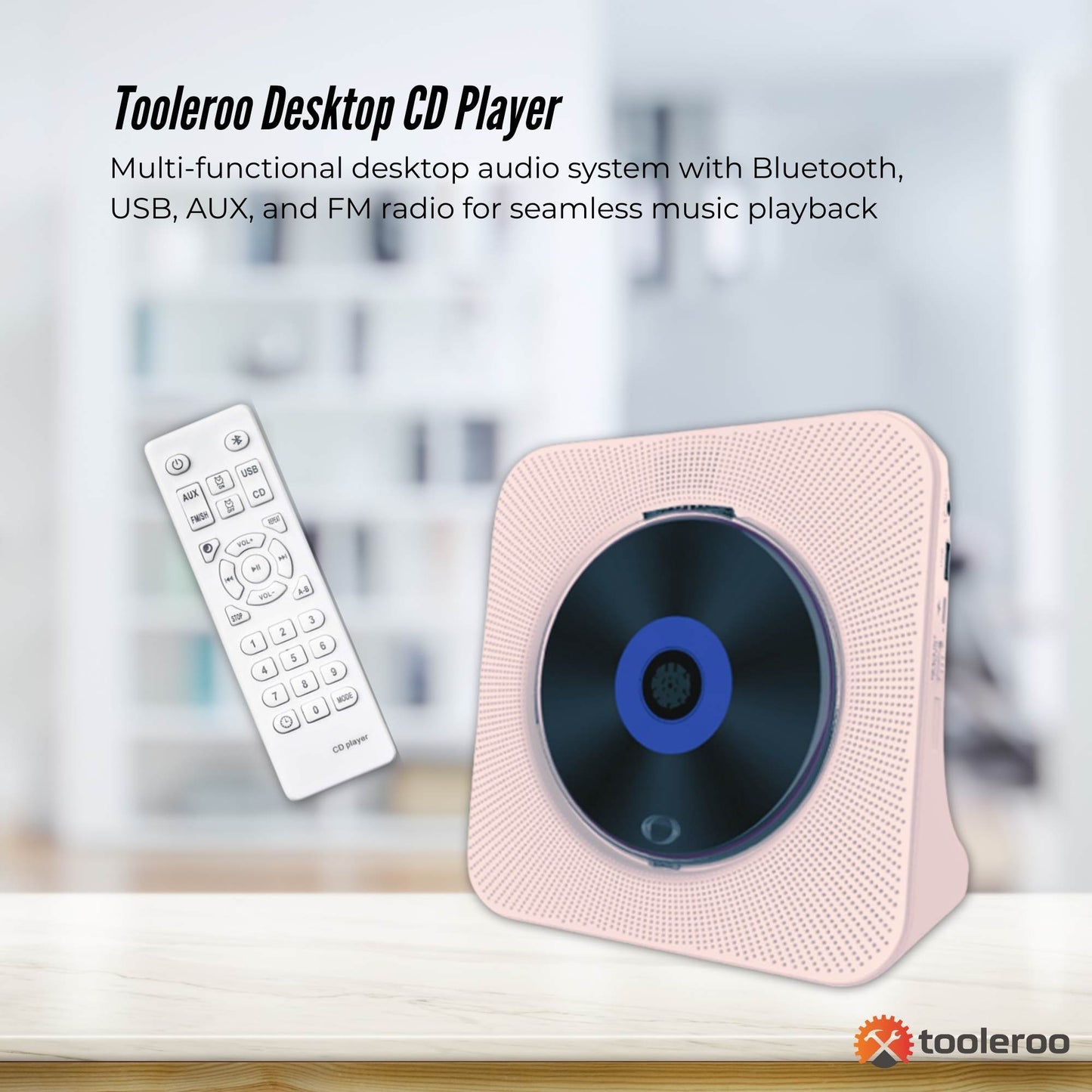 Tooleroo USB Rechargeable Desktop CD Player Speaker â€“ Bluetooth Portable Pink