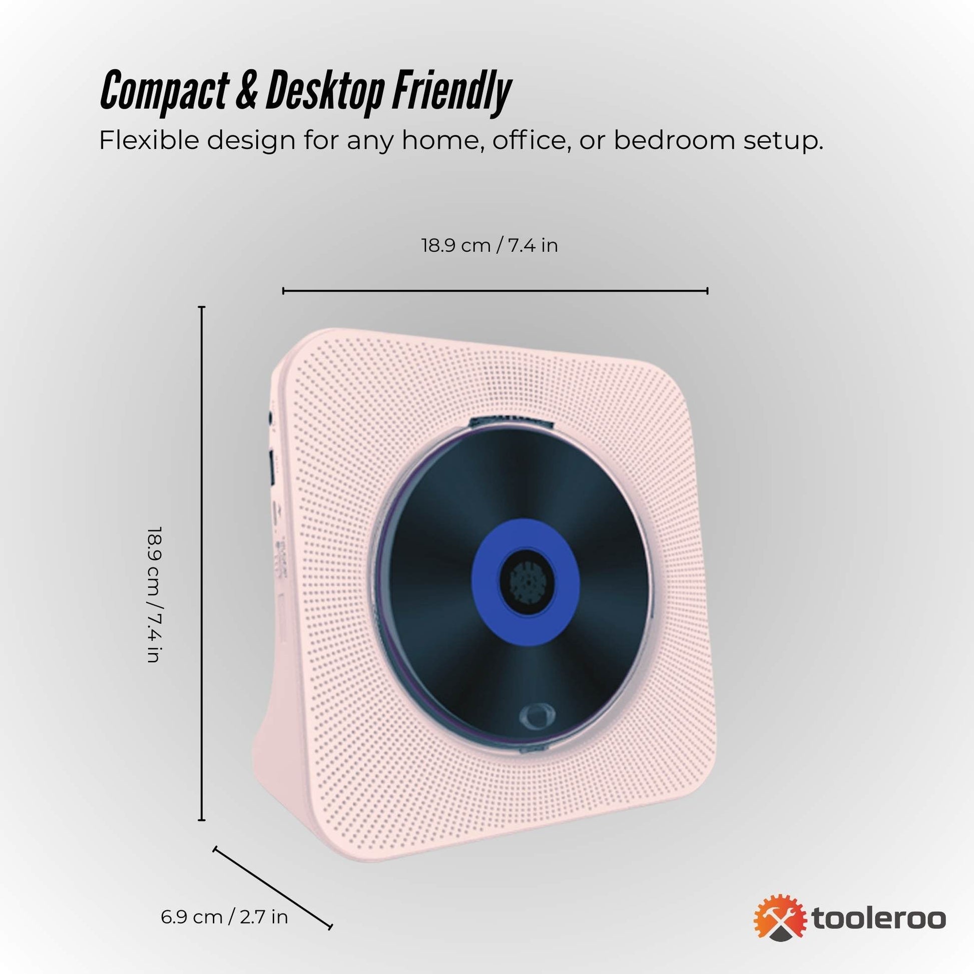 Tooleroo USB Rechargeable Desktop CD Player Speaker â€“ Bluetooth Portable Pink