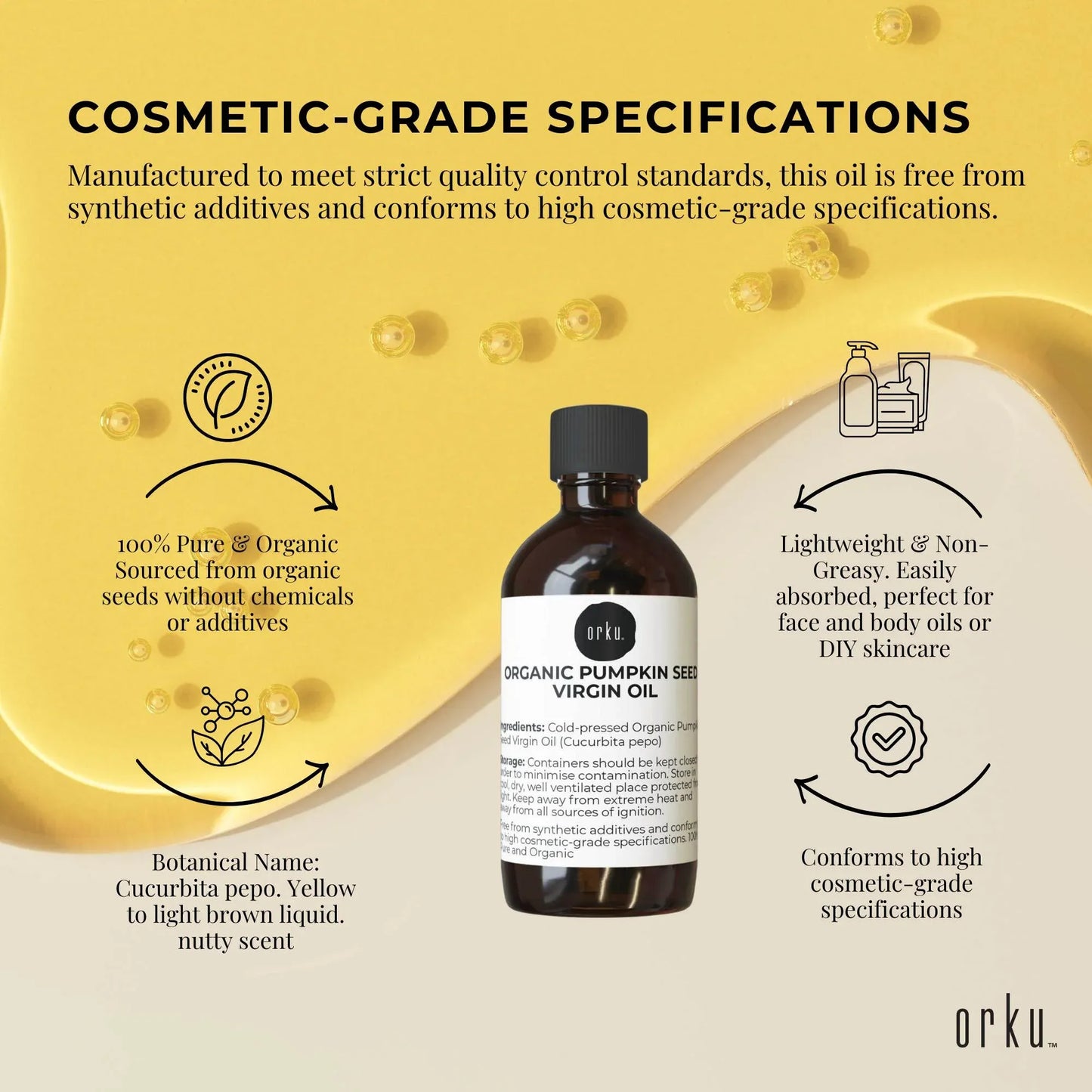 Orku 100ml Organic Pumpkin Seed Oil â€“ Virgin Cold Pressed Unrefined Cosmetic Grade