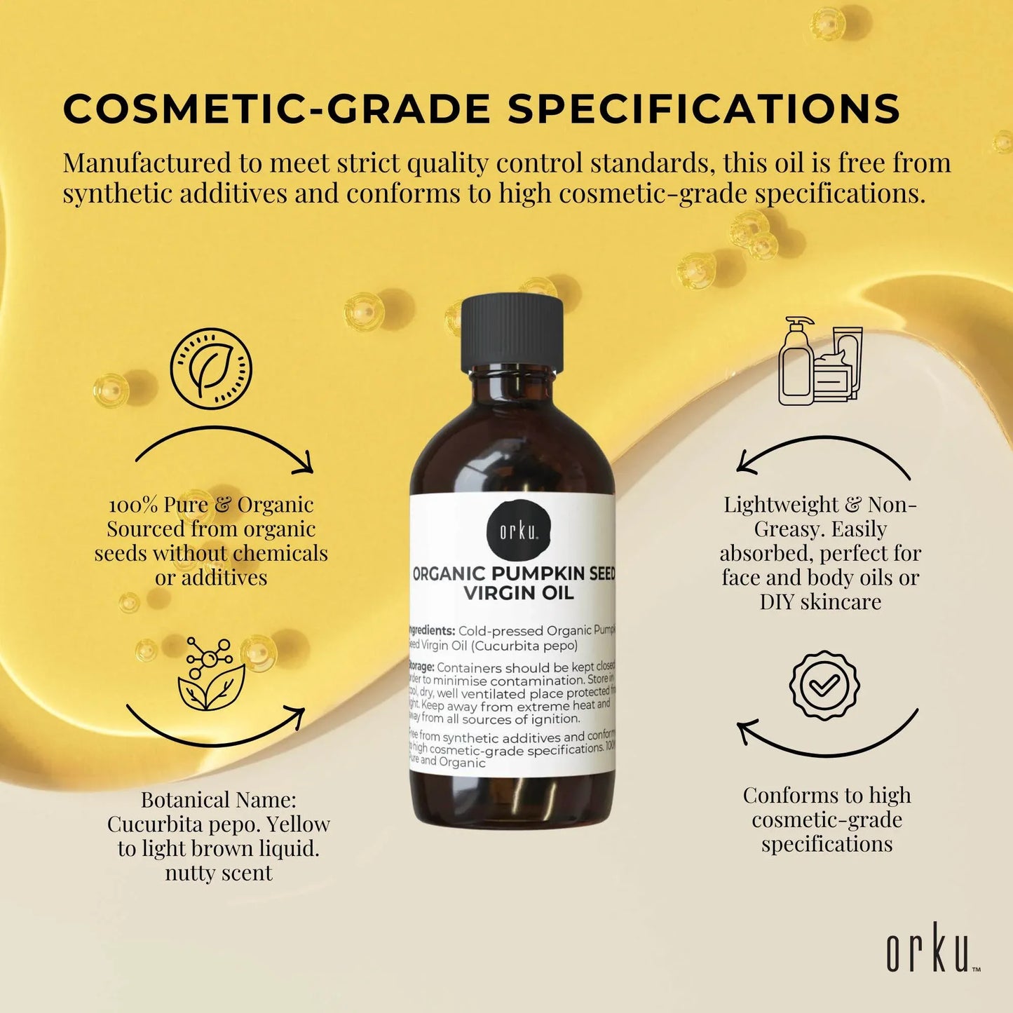 Orku 250ml Organic Pumpkin Seed Oil â€“ Virgin Cold Pressed Unrefined Cosmetic Grade