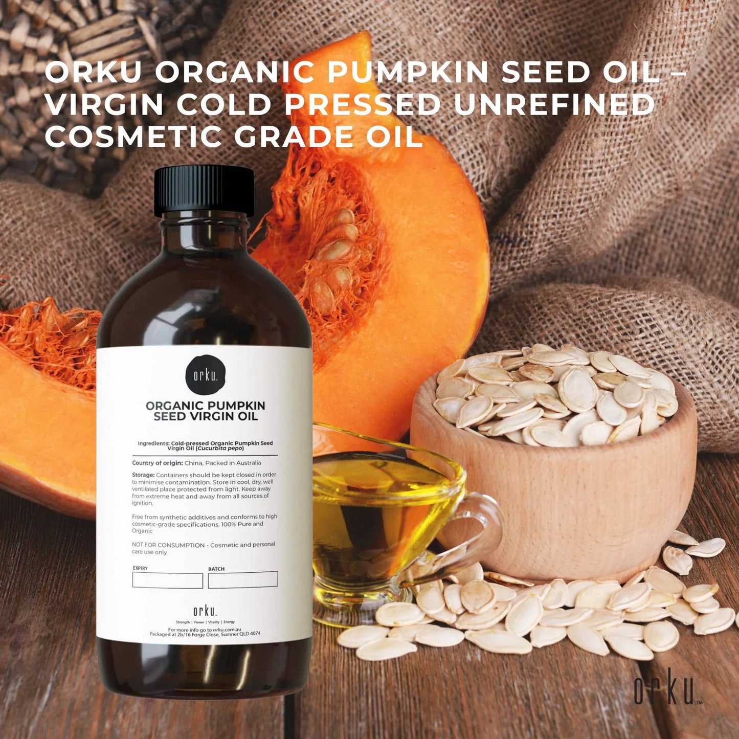 Orku 500ml Organic Pumpkin Seed Oil â€“ Virgin Cold Pressed Unrefined Cosmetic Grade
