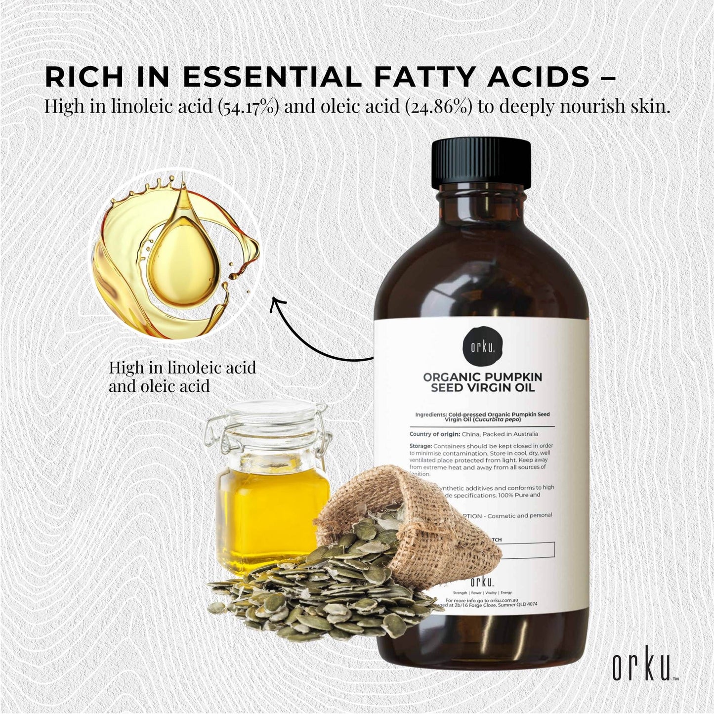 Orku 500ml Organic Pumpkin Seed Oil â€“ Virgin Cold Pressed Unrefined Cosmetic Grade