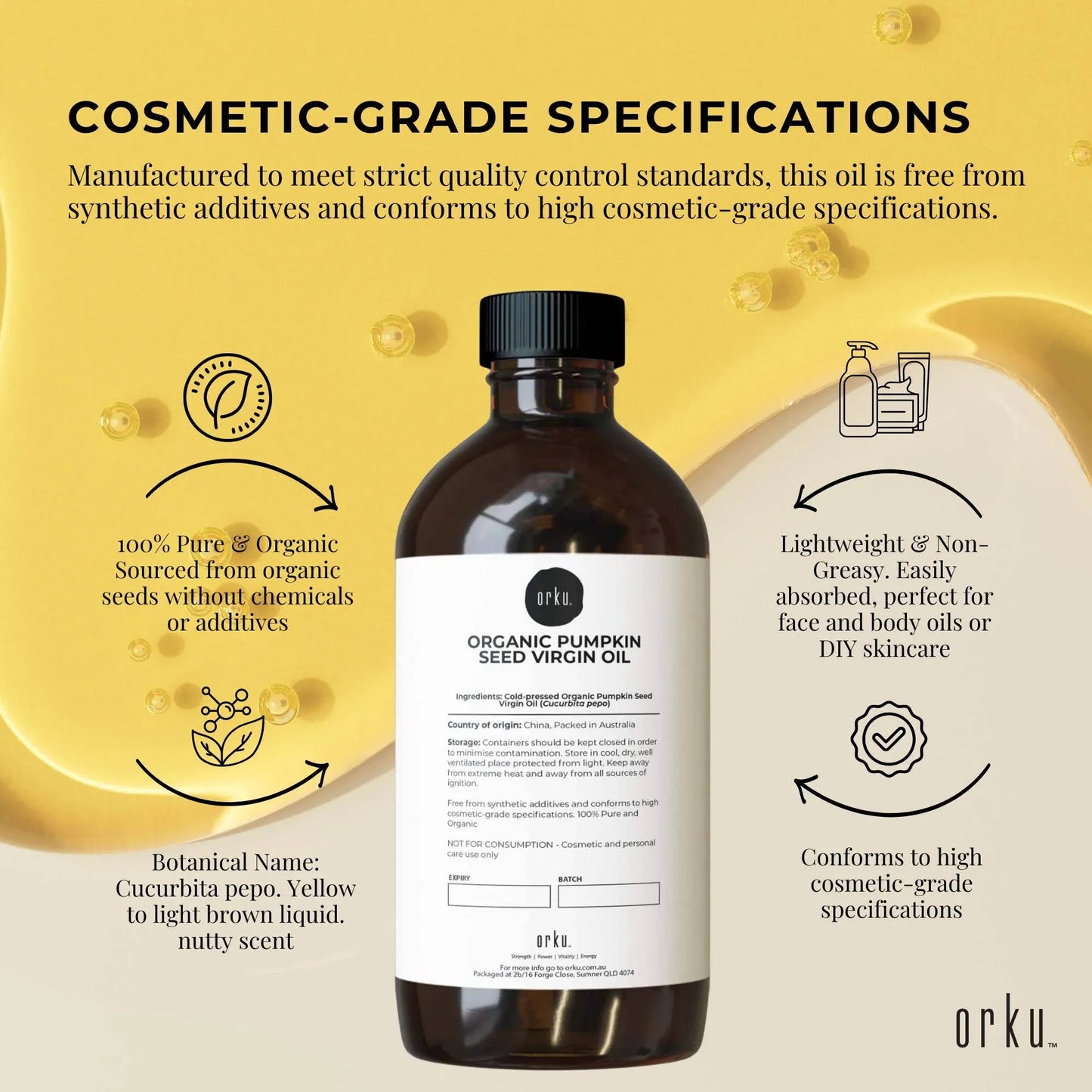 Orku 500ml Organic Pumpkin Seed Oil â€“ Virgin Cold Pressed Unrefined Cosmetic Grade