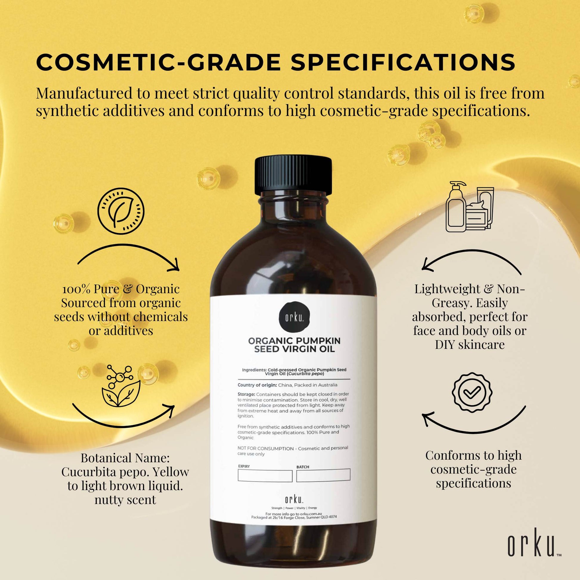 Orku 500ml Organic Pumpkin Seed Oil â€“ Virgin Cold Pressed Unrefined Cosmetic Gr.