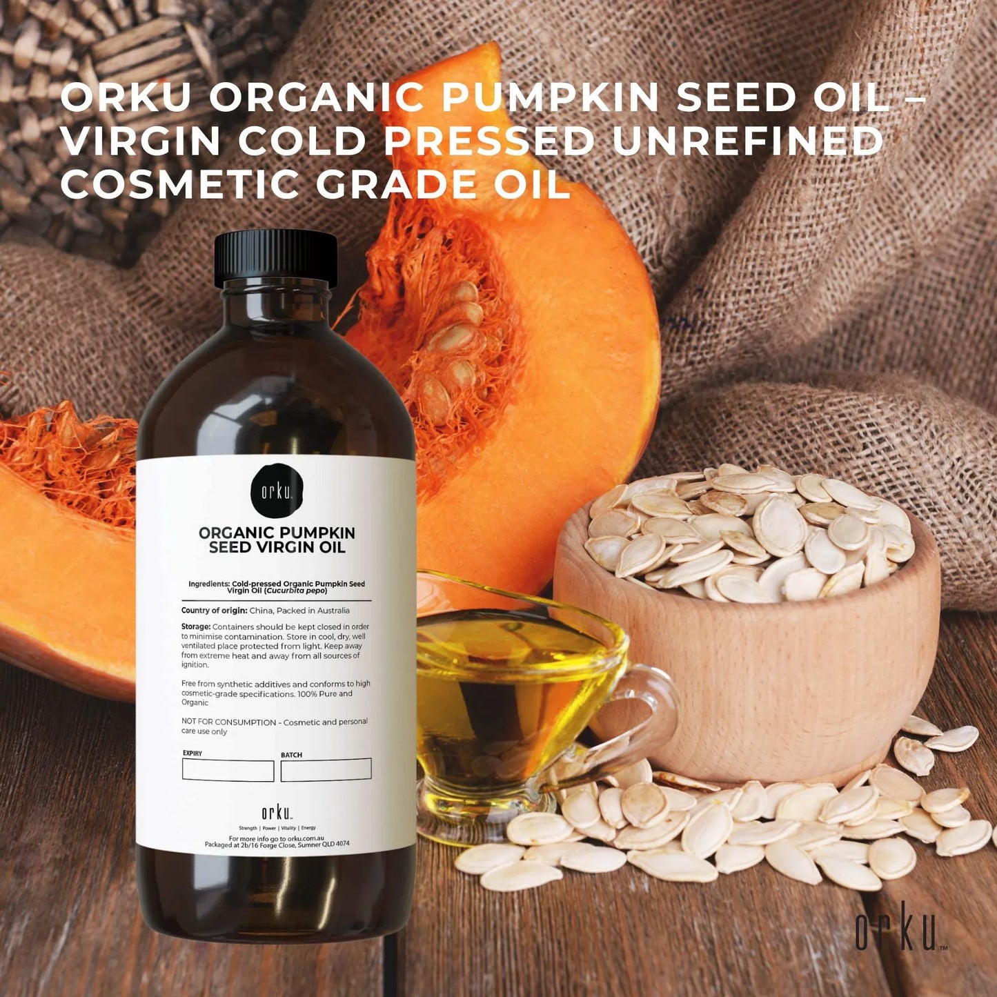 Orku 1L Organic Pumpkin Seed Oil â€“ Virgin Cold Pressed Unrefined Cosmetic Grade