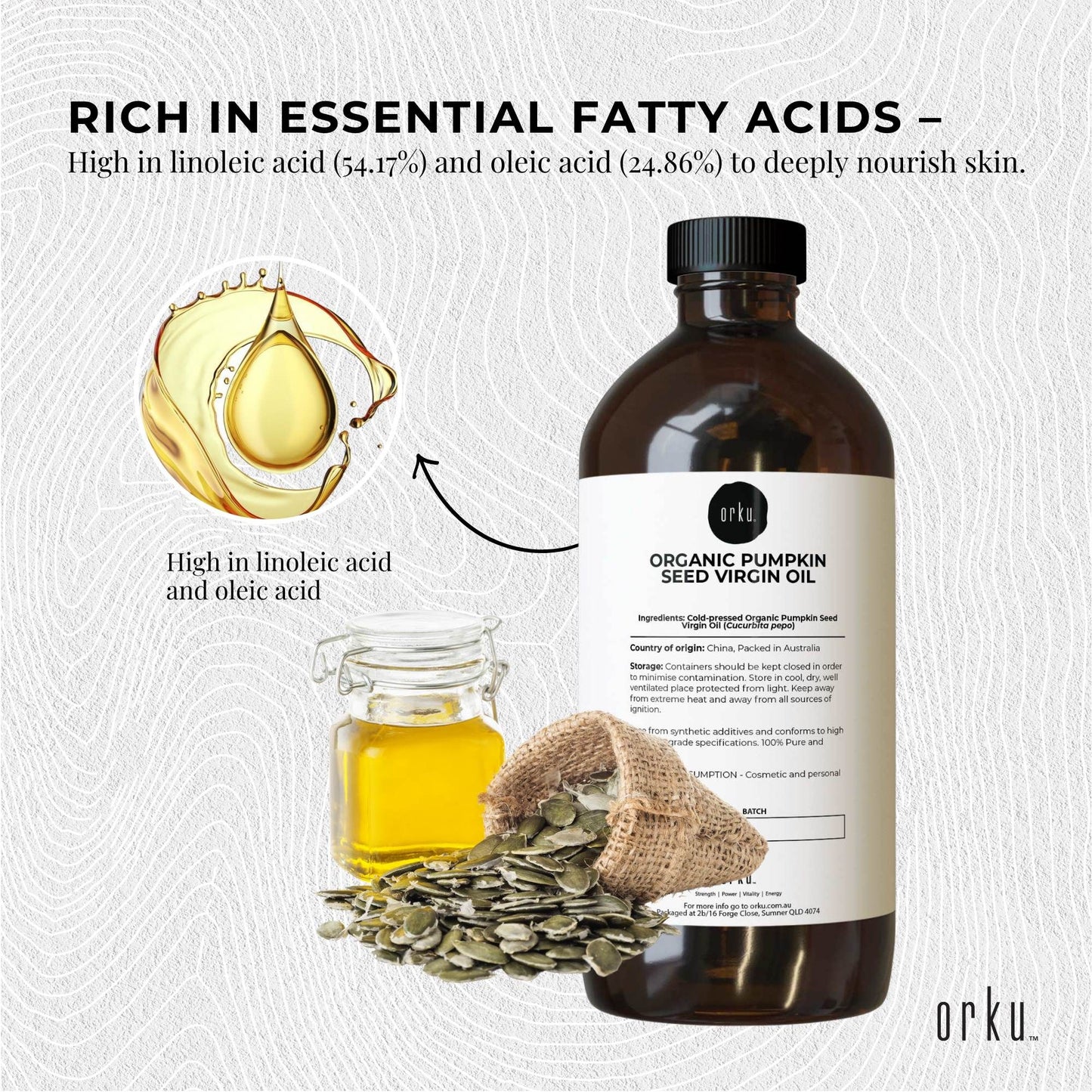 Orku 1L Organic Pumpkin Seed Oil â€“ Virgin Cold Pressed Unrefined Cosmetic Grade
