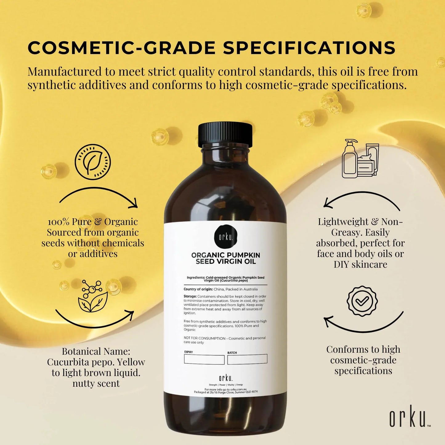 Orku 1L Organic Pumpkin Seed Oil â€“ Virgin Cold Pressed Unrefined Cosmetic Grade