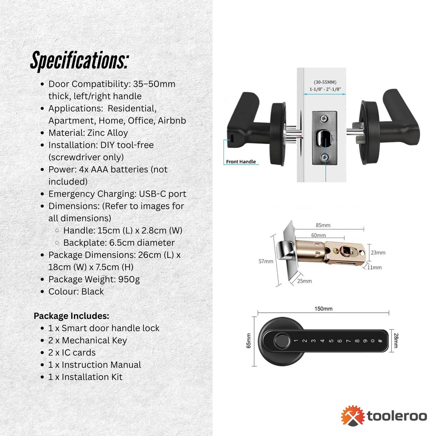 tooleroo-digital-smart-door-lock-handle-5in1-keypad-home-entry-security-system www.mallsonline.com.au