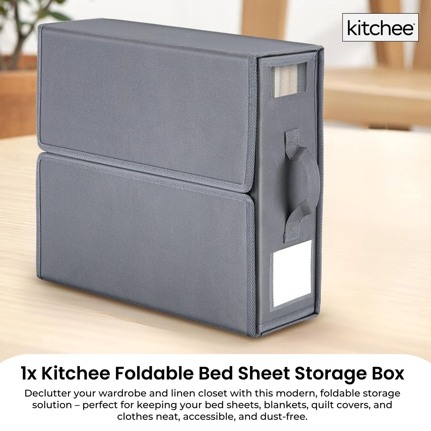 1x Kitchee Foldable Bed Sheet Storage Box Linen & Closet Organiser Grey