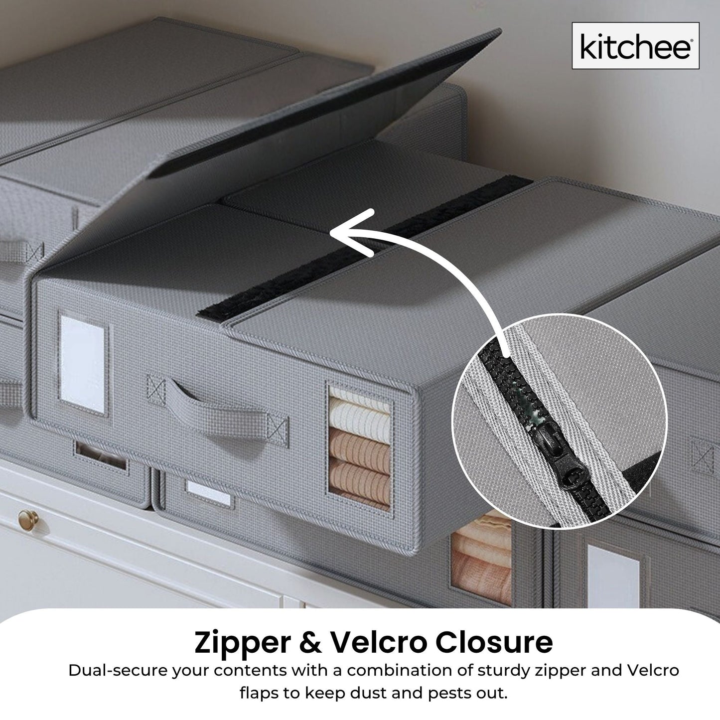 1x Kitchee Foldable Bed Sheet Storage Box Linen & Closet Organiser Grey