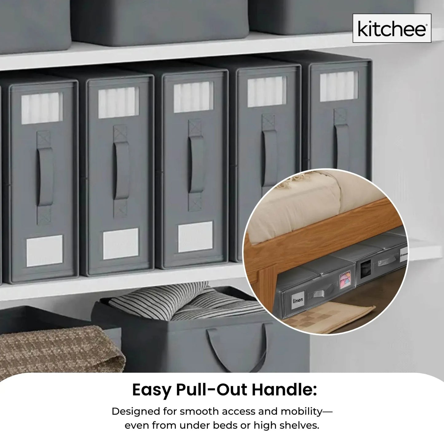 Kitchee 4x Foldable Bed Sheet Storage Box - Linen + Closet Organiser Grey