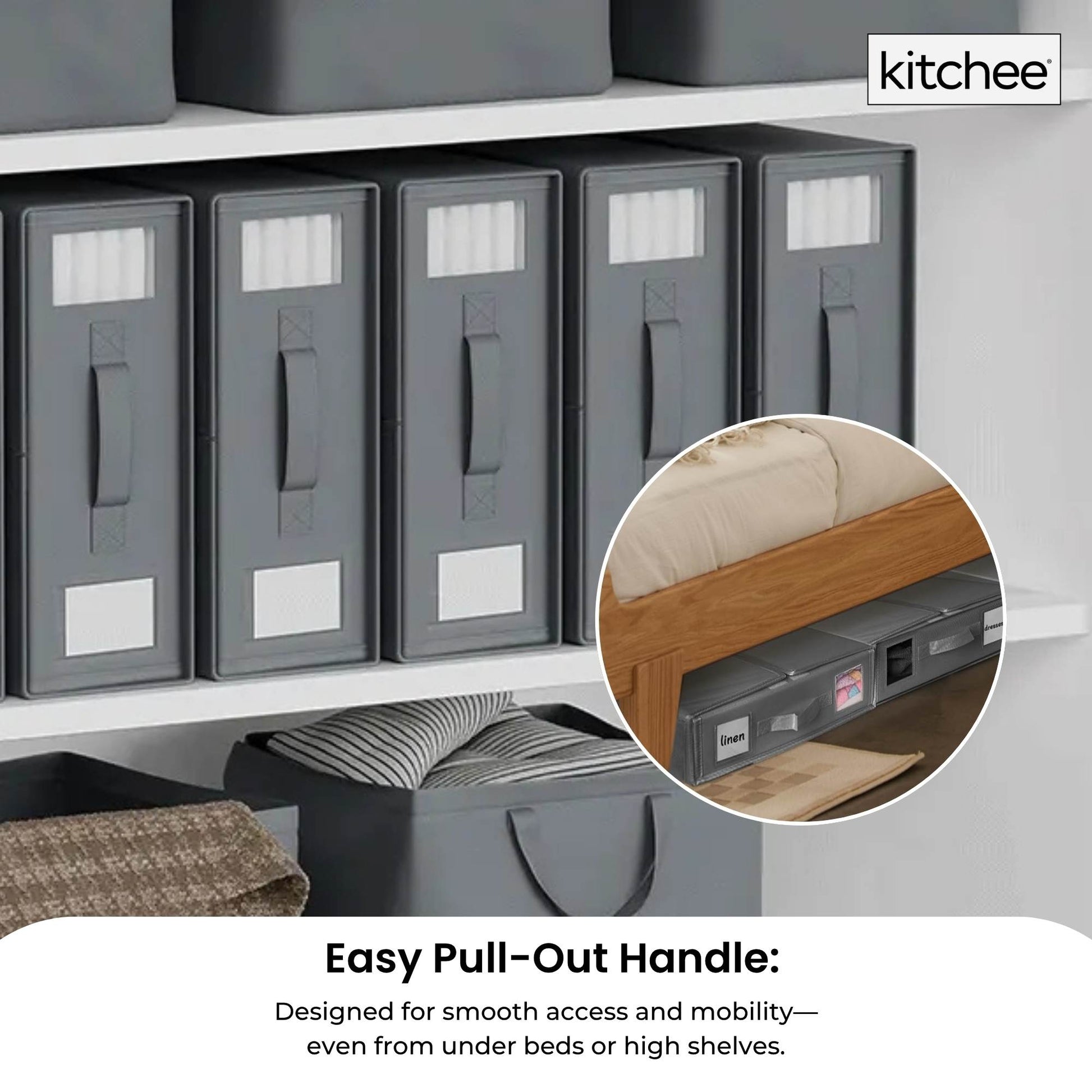 4x Kitchee Foldable Bed Sheet Storage Box - Linen and Closet Organiser Grey