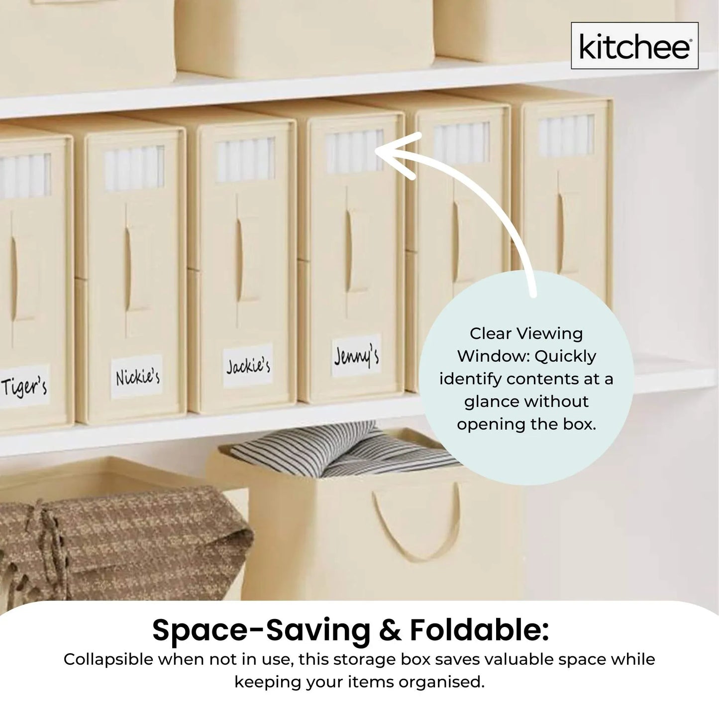 Kitchee 4x Foldable Bed Sheet Storage Box - Linen + Closet Organiser Beige