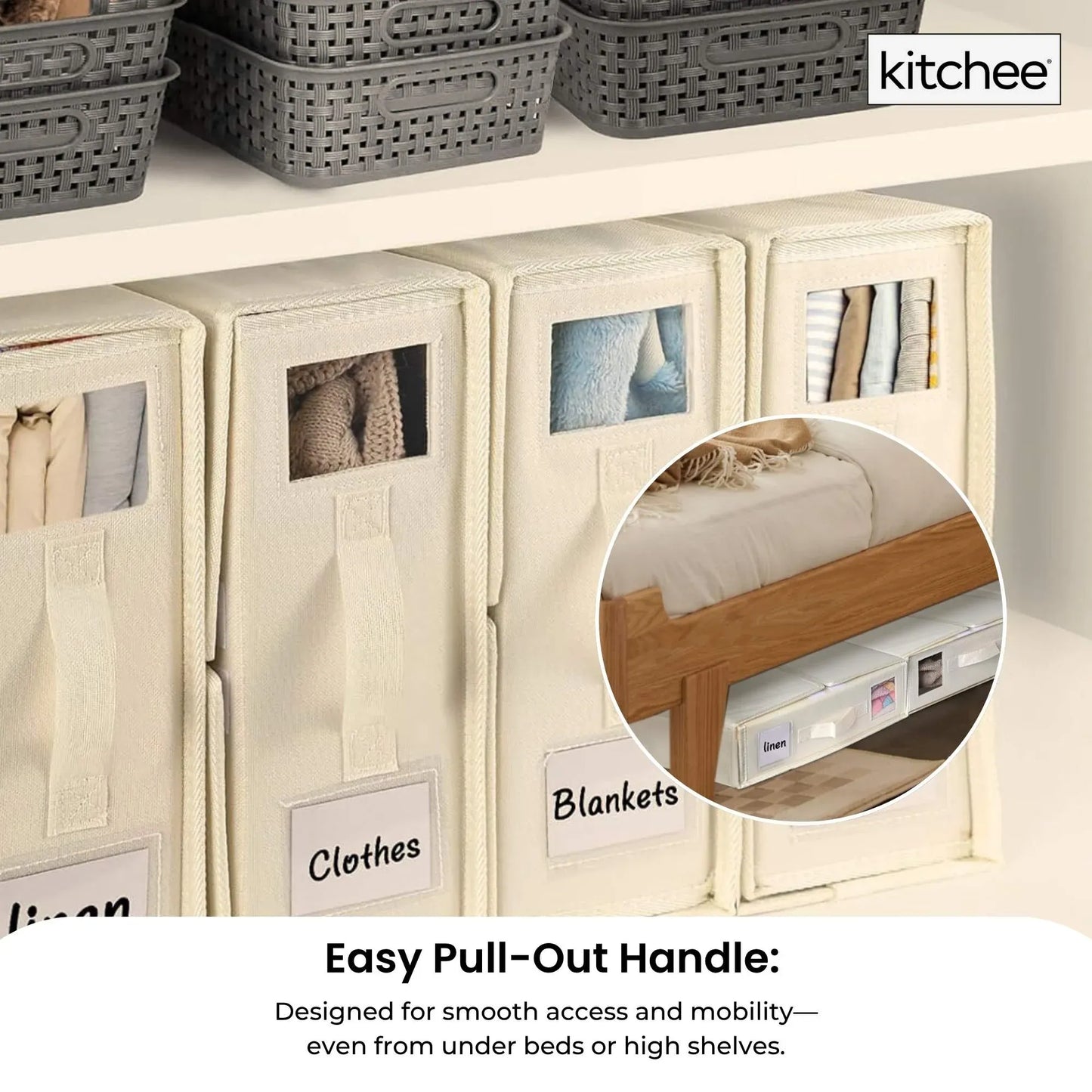 Kitchee 4x Foldable Bed Sheet Storage Box - Linen + Closet Organiser Beige