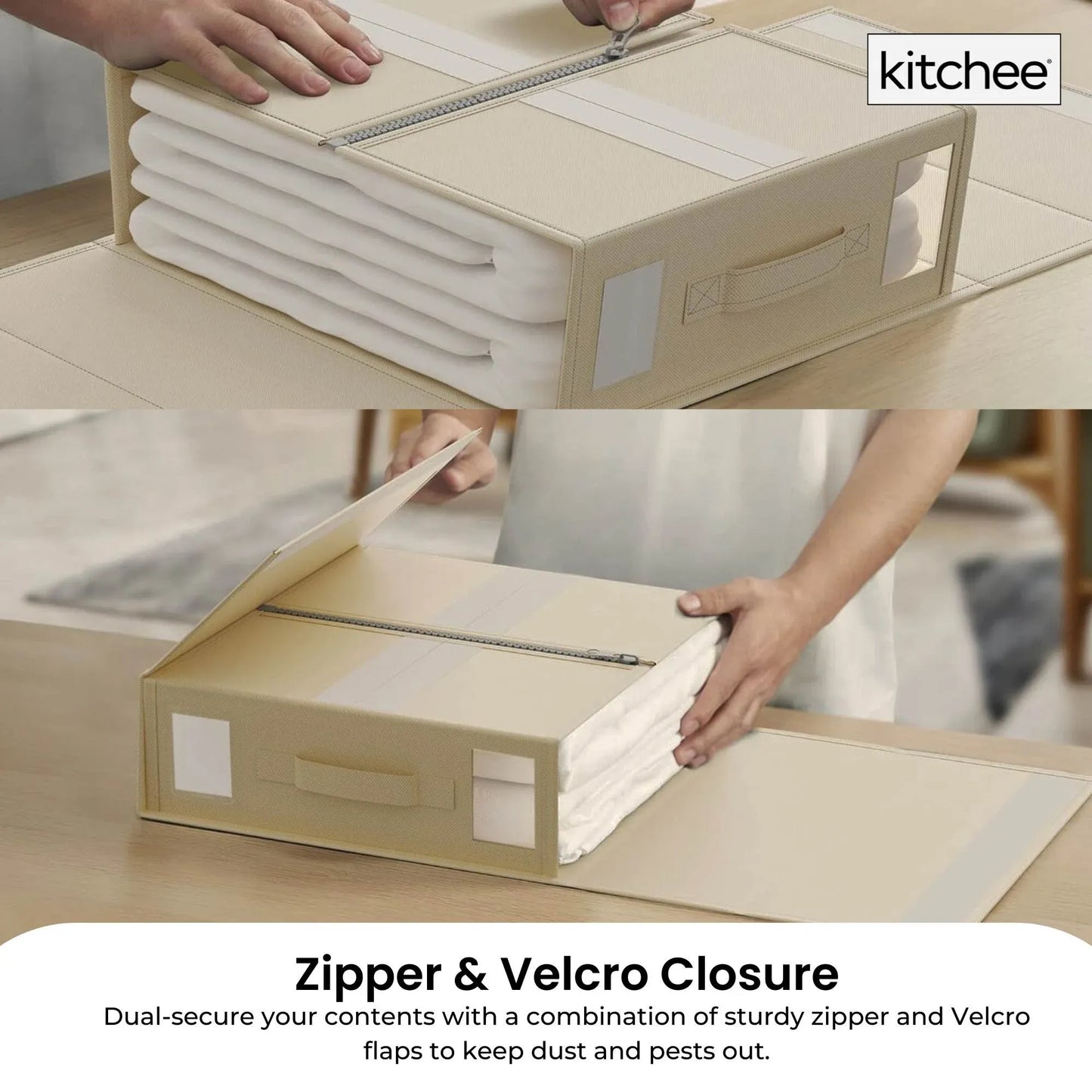 Kitchee 10x Foldable Bed Sheet Storage Box - Linen + Closet Organiser Beige