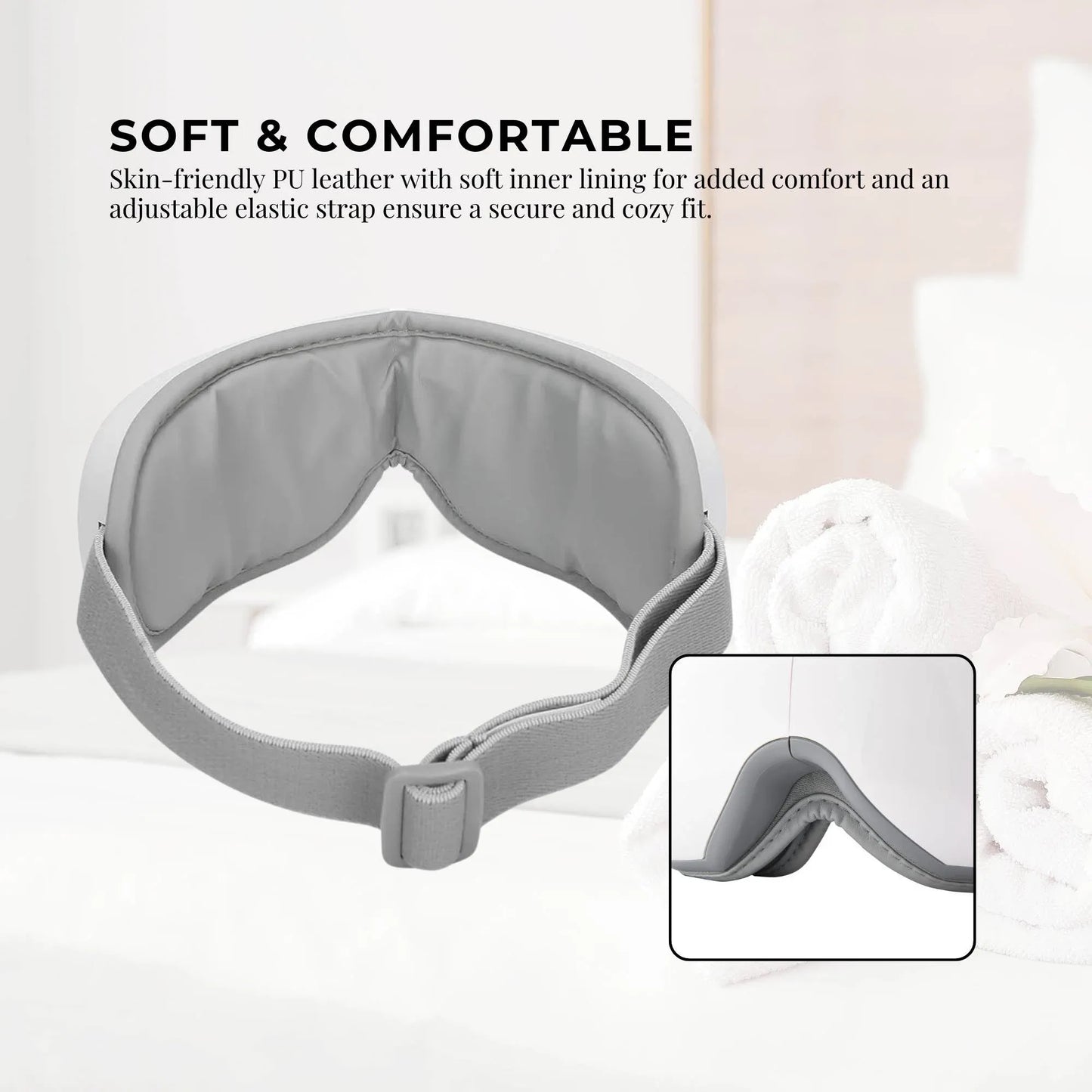 Orku Rechargeable Eye Massager - Heat Compression Vibration Bluetooth White