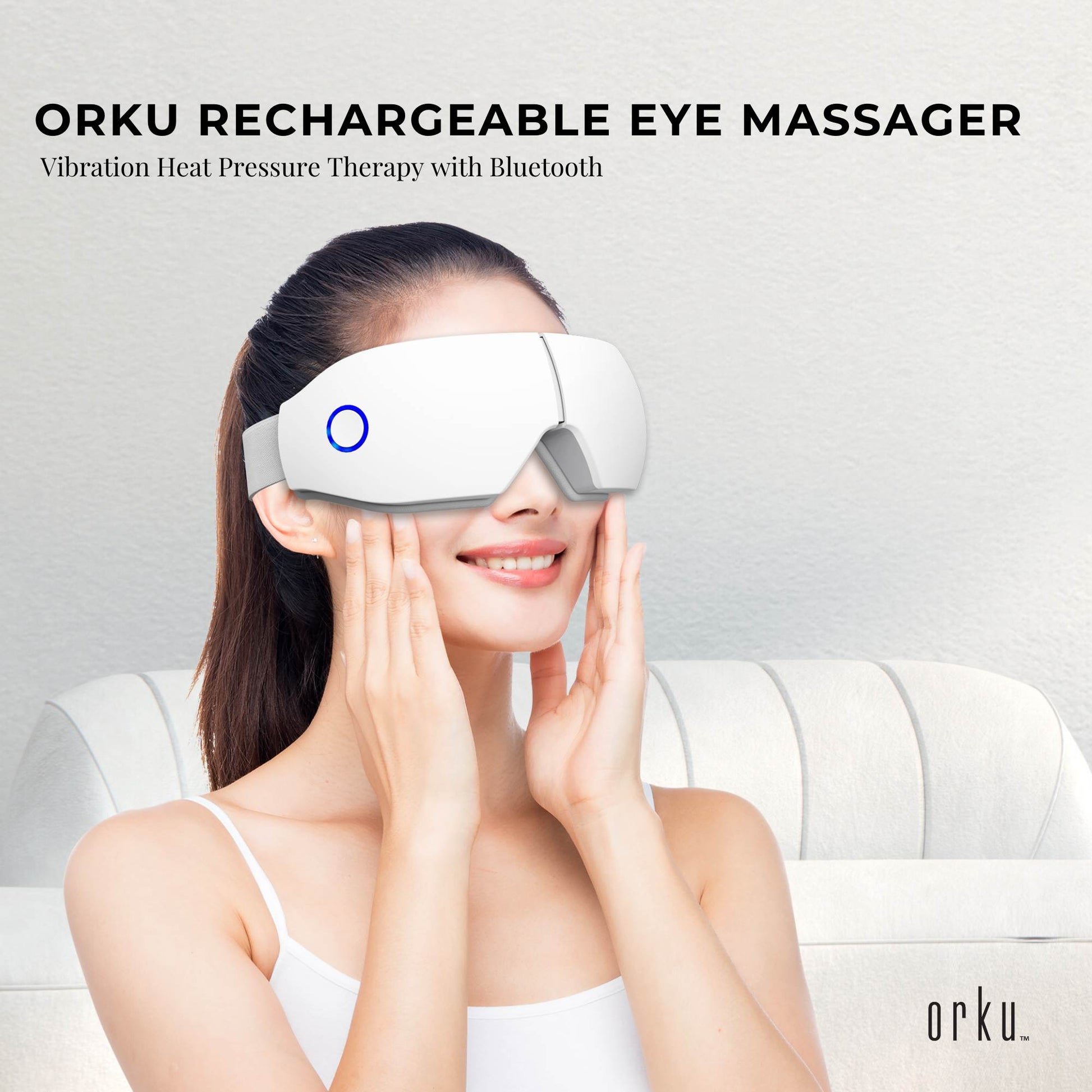 Orku Rechargeable Eye Massager Vibration Heat Pressure Therapy with Bluetooth