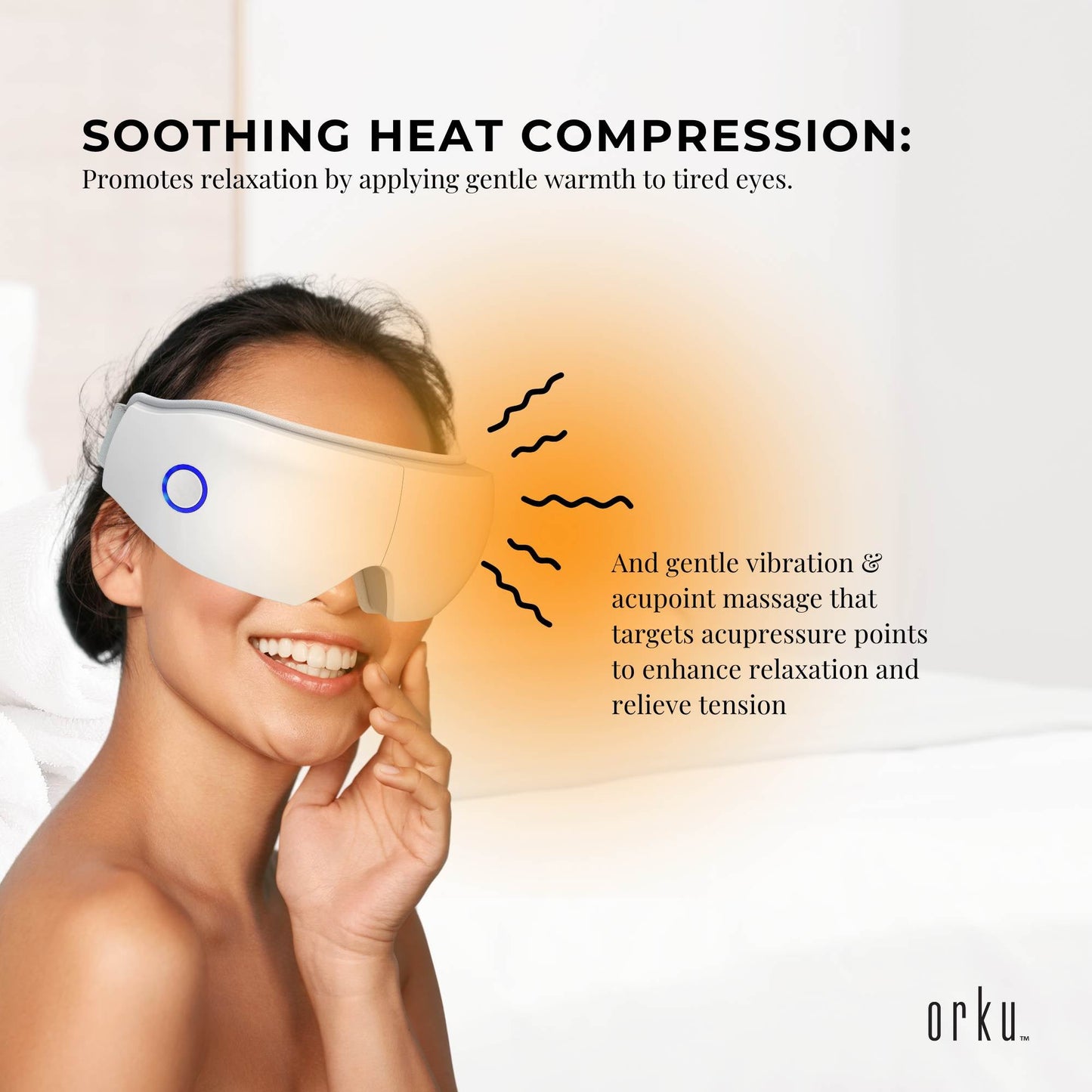 Orku Rechargeable Eye Massager Vibration Heat Pressure Therapy with Bluetooth