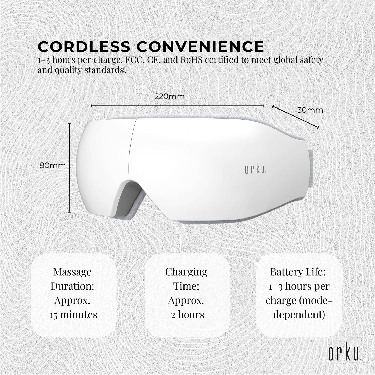 Orku Rechargeable Eye Massager Vibration Heat Pressure Therapy with Bluetooth