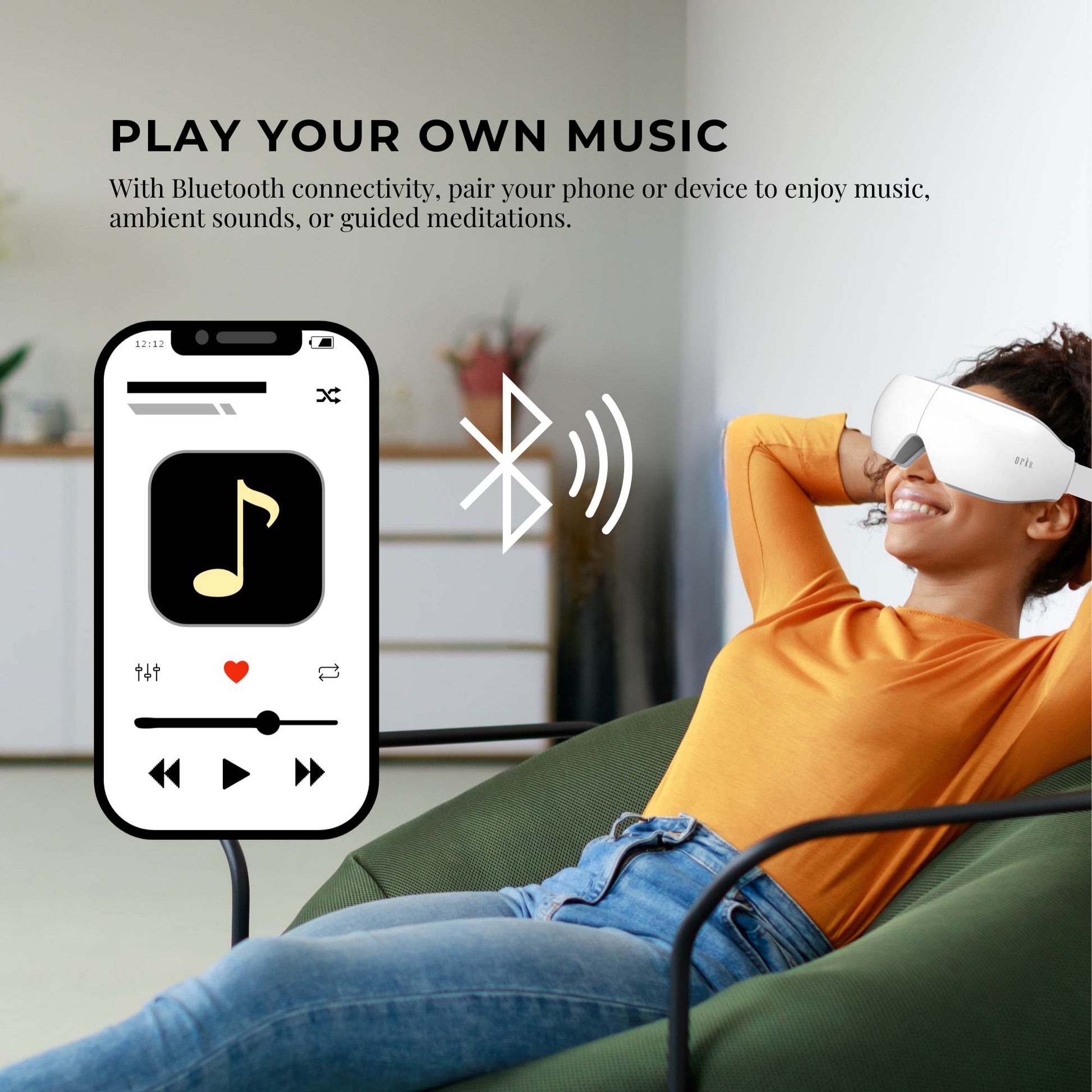 Orku Rechargeable Eye Massager Vibration Heat Pressure Therapy with Bluetooth