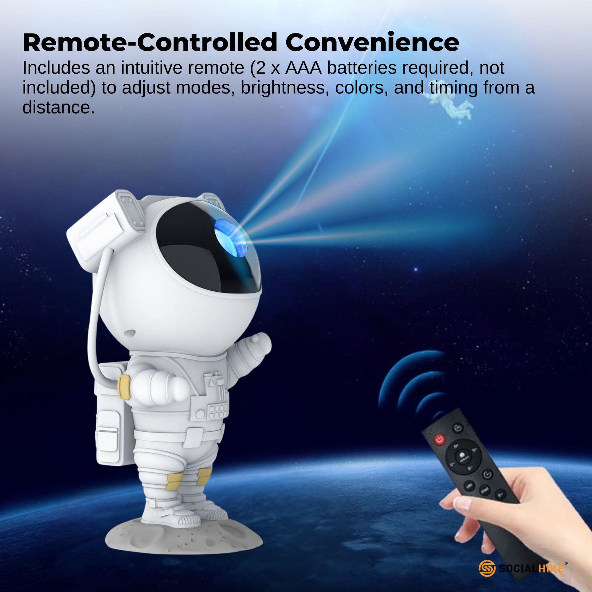 Social Hike Galaxy Star Projector - Colour LED Astronaut Night Light and Remote