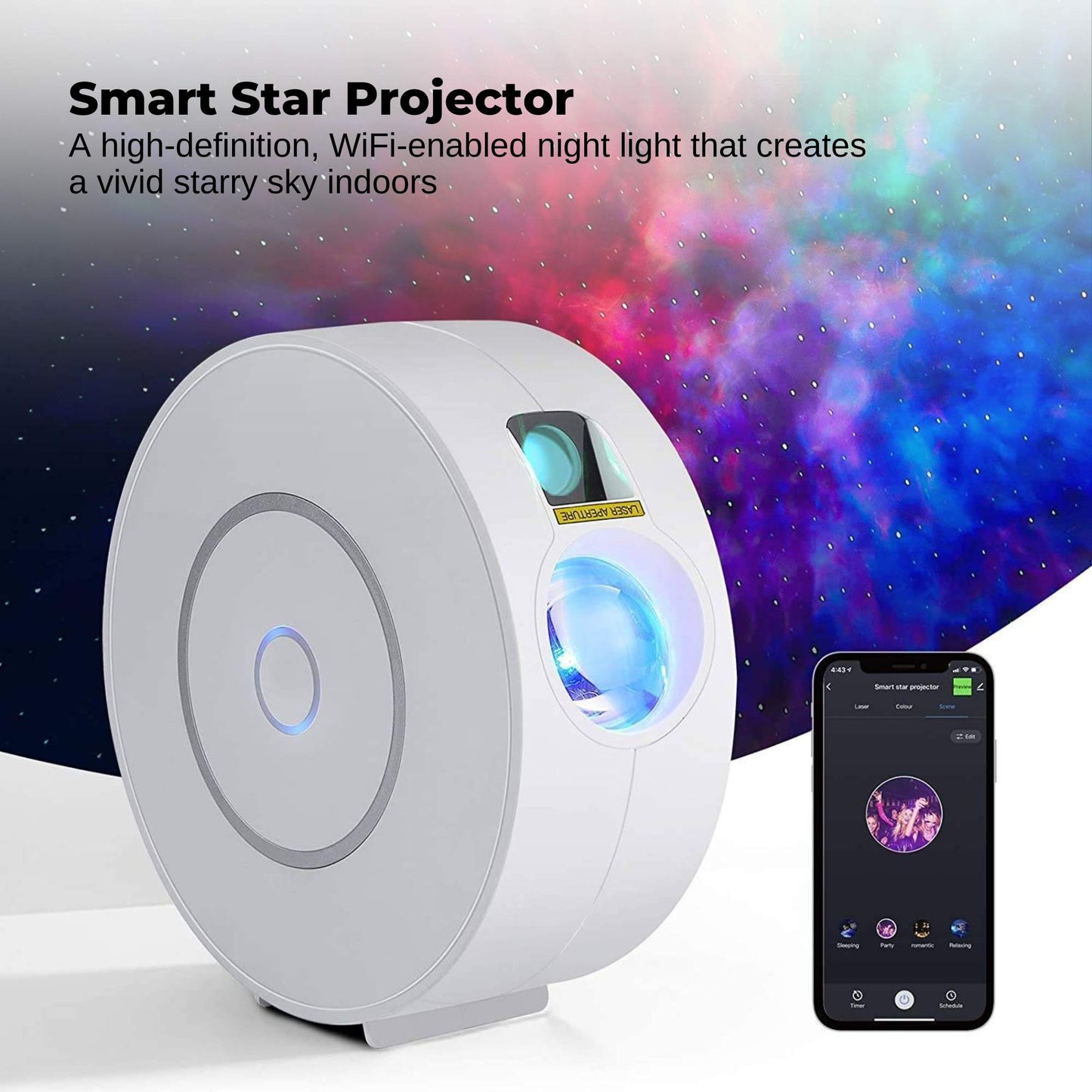 Social Hike Smart Galaxy Star Projector WiFi LED Light App Voice Control White