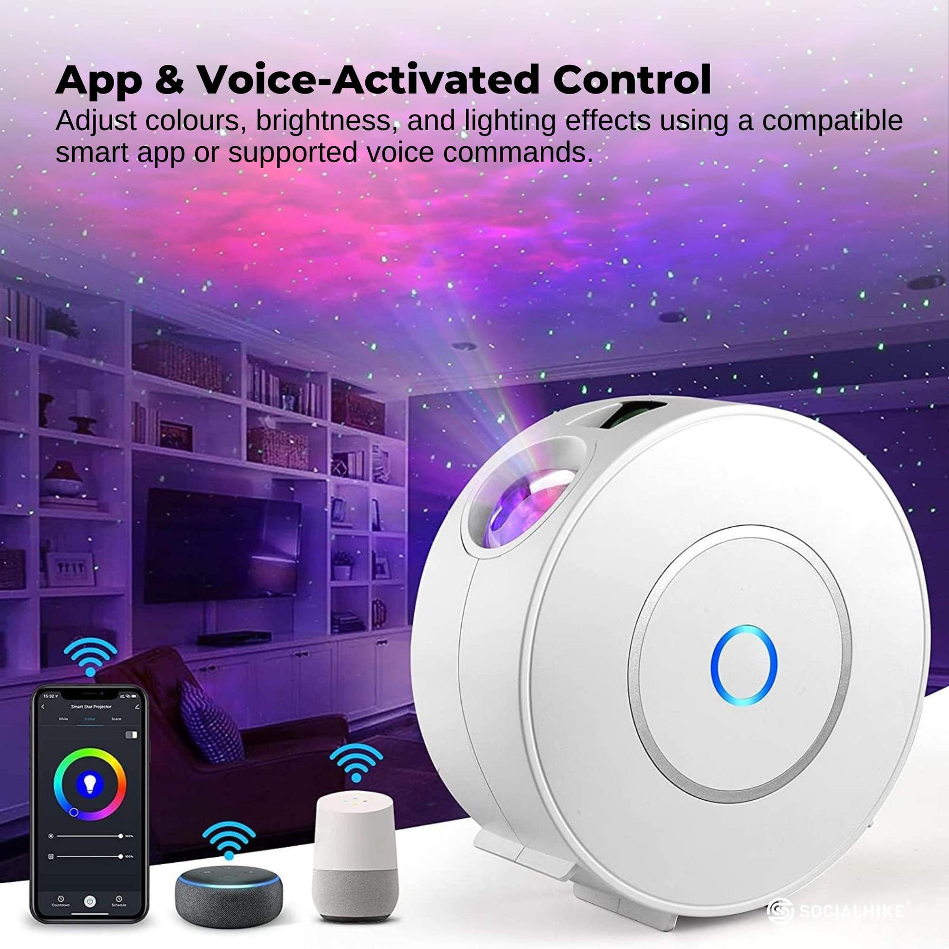 Social Hike Smart Galaxy Star Projector WiFi LED Light App Voice Control White
