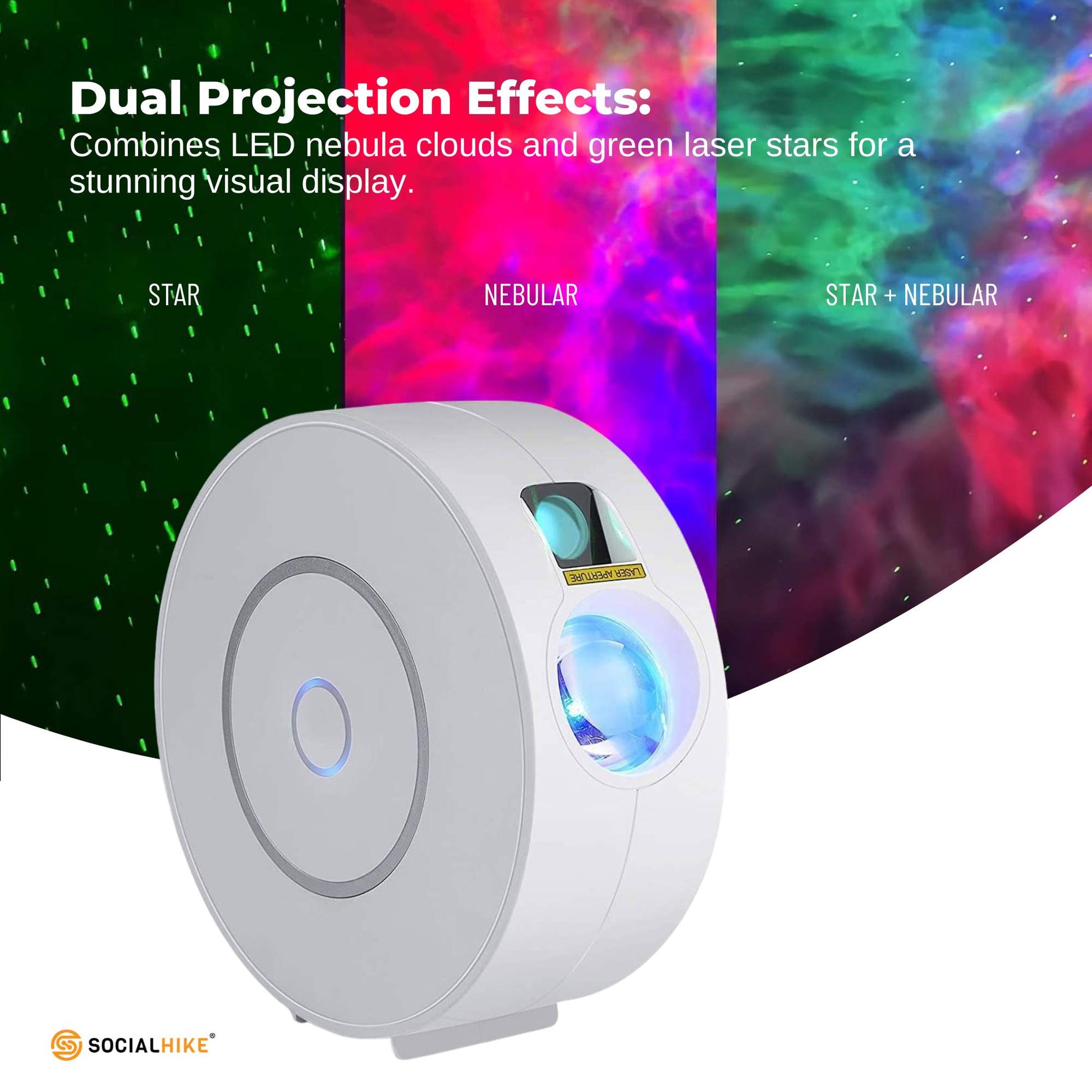 Social Hike Smart Galaxy Star Projector WiFi LED Light App Voice Control White