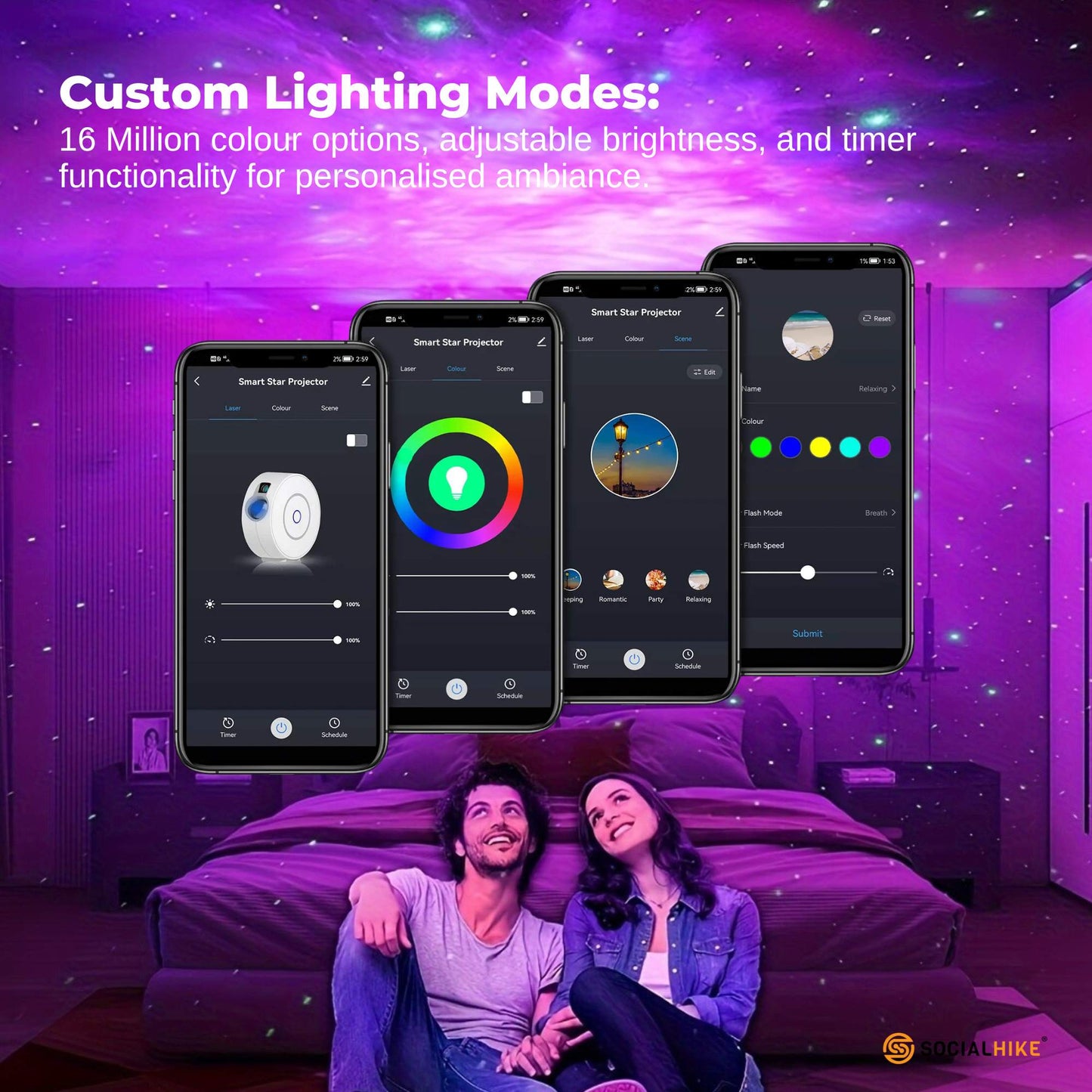Social Hike Smart Galaxy Star Projector WiFi LED Light App Voice Control White