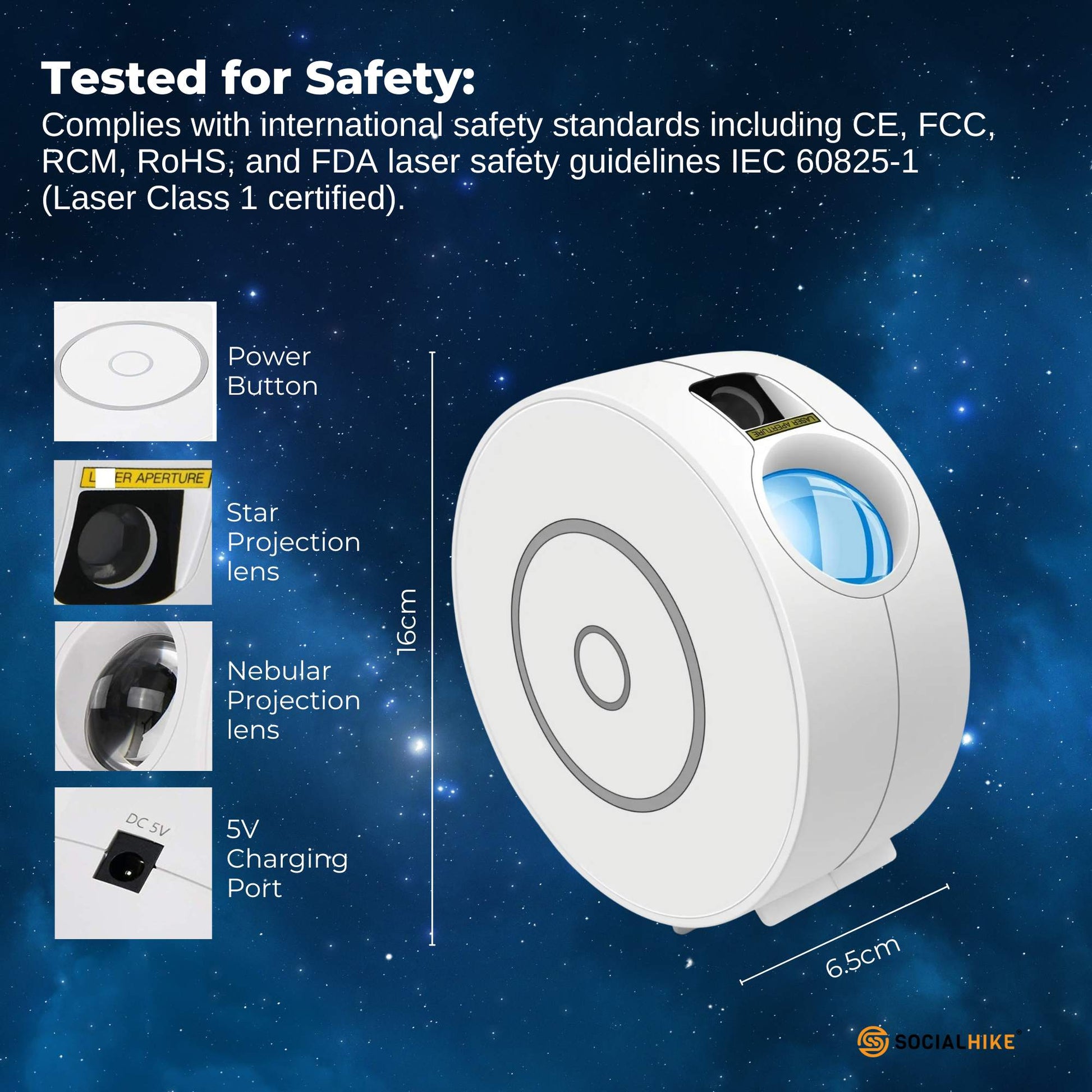 Social Hike Smart Galaxy Star Projector WiFi LED Light App Voice Control White