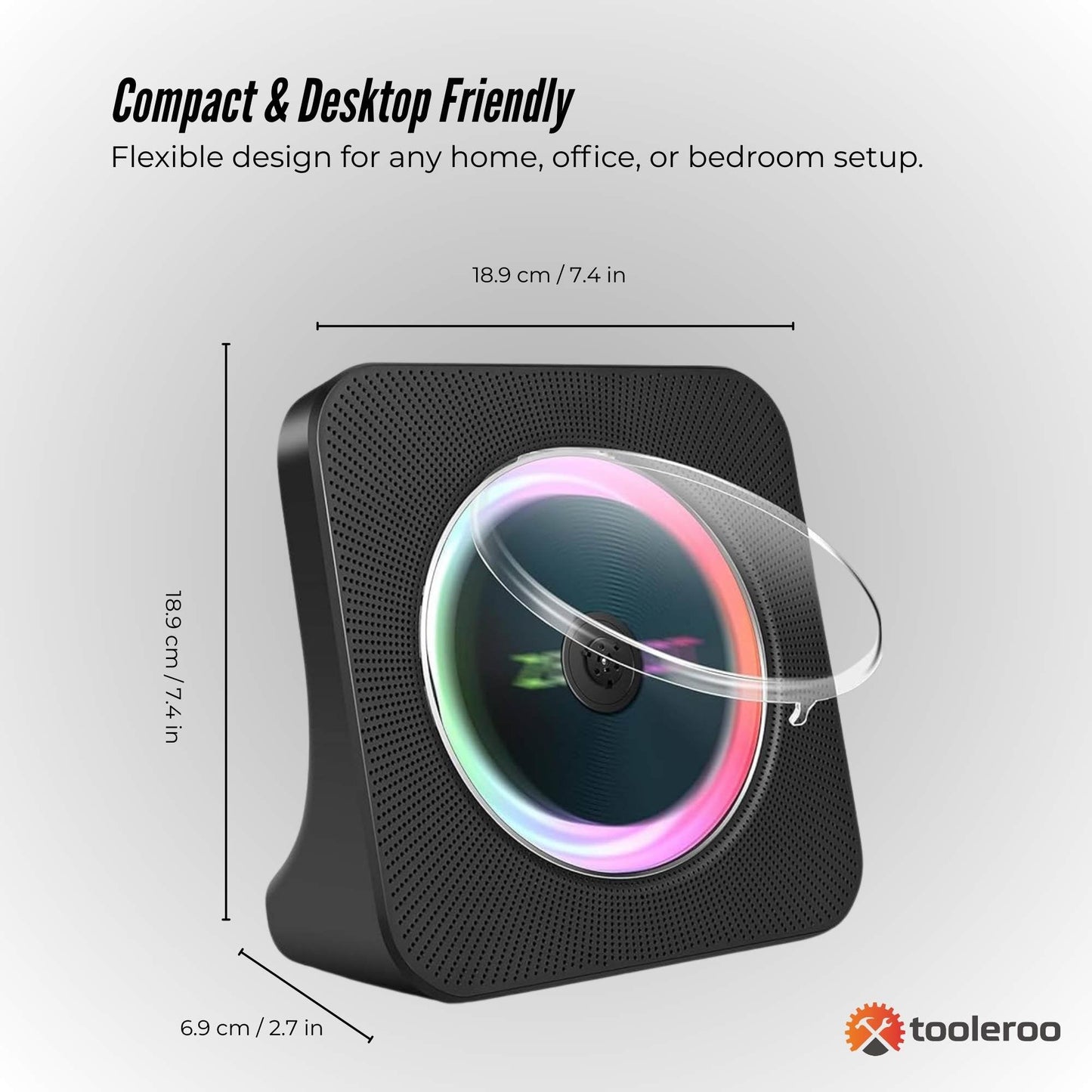 Tooleroo USB Rechargeable Desktop CD Player Speaker Bluetooth Portable Black