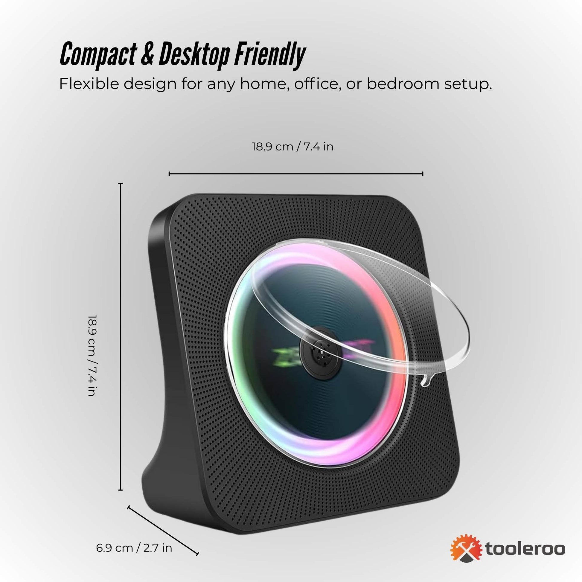 Tooleroo USB Rechargeable Desktop CD Player Speaker Bluetooth Portable Black