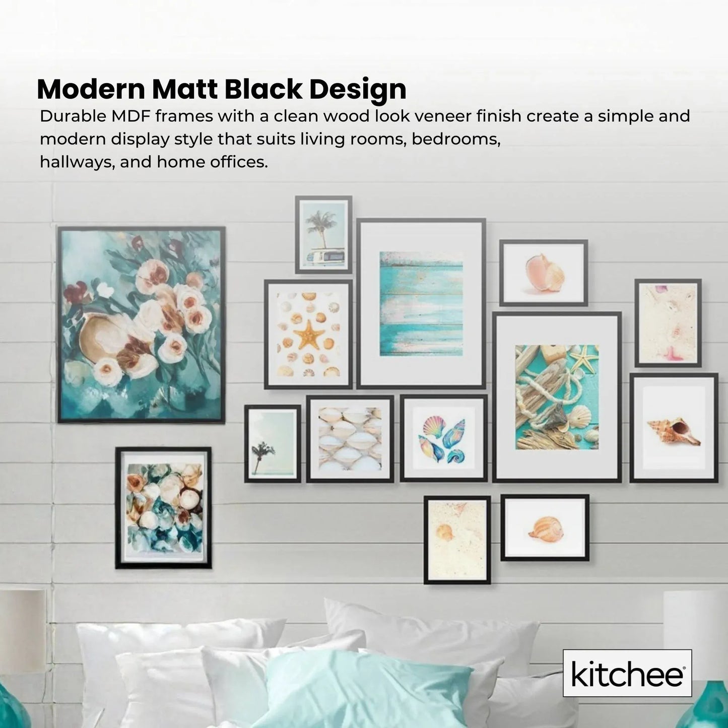 Kitchee 12 Pieces Photo Frame Set - Modern Gallery Wall Pack Matte Black