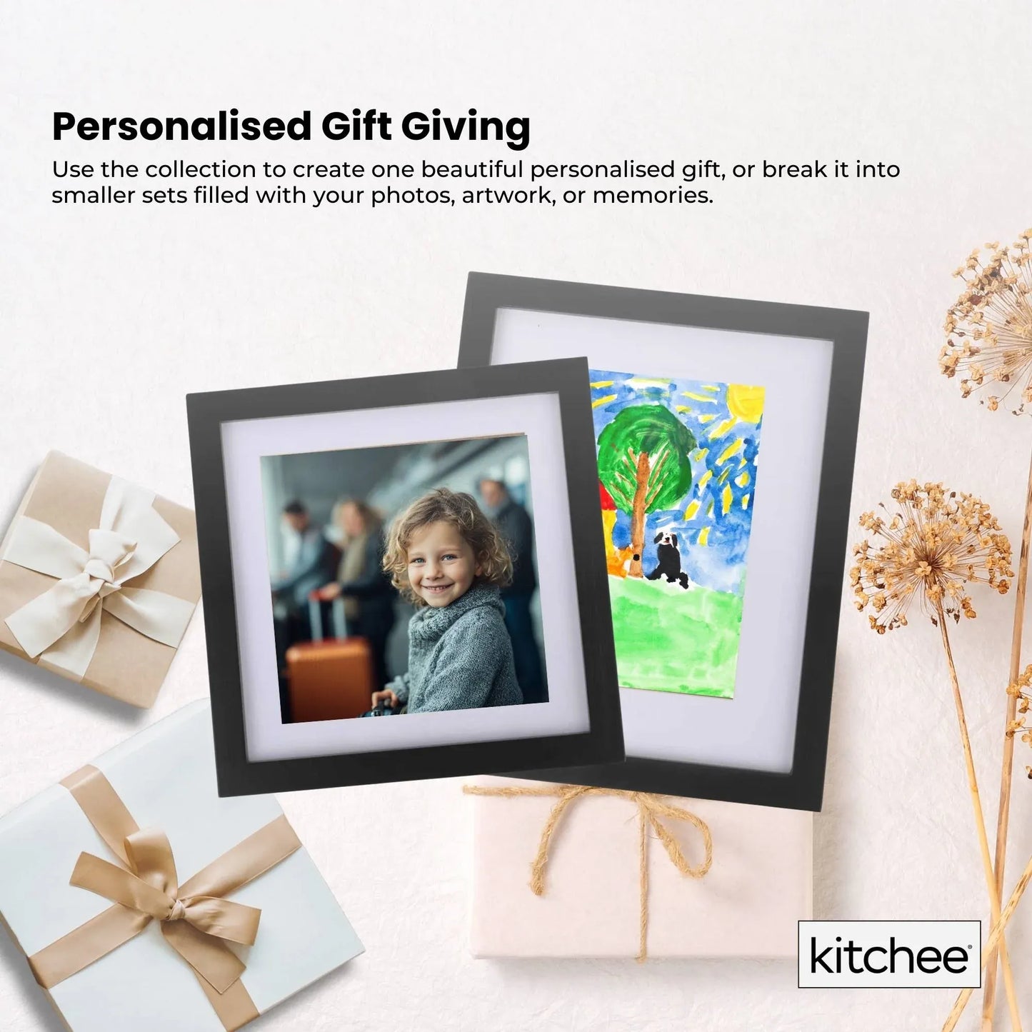 Kitchee 12 Pieces Photo Frame Set - Modern Gallery Wall Pack Matte Black