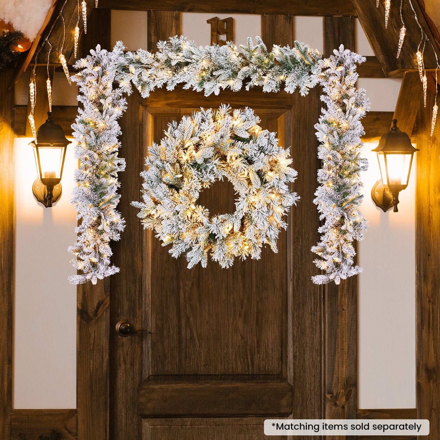 Christabelle 61cm Snowy Atica Pre-Lit Warm White LED Snowy Finish Christmas Wreath