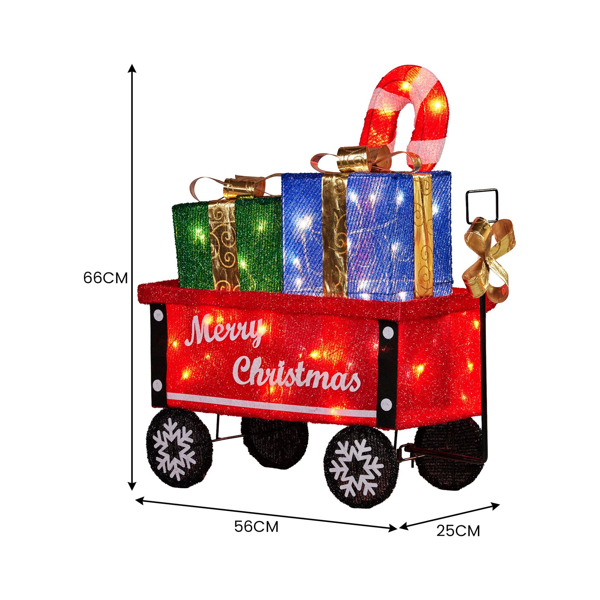Christabelle Christmas Cart Display w/Candy Cane & Presents Warm White LED Lights Wire Frame Structure Indoor & Outdoor