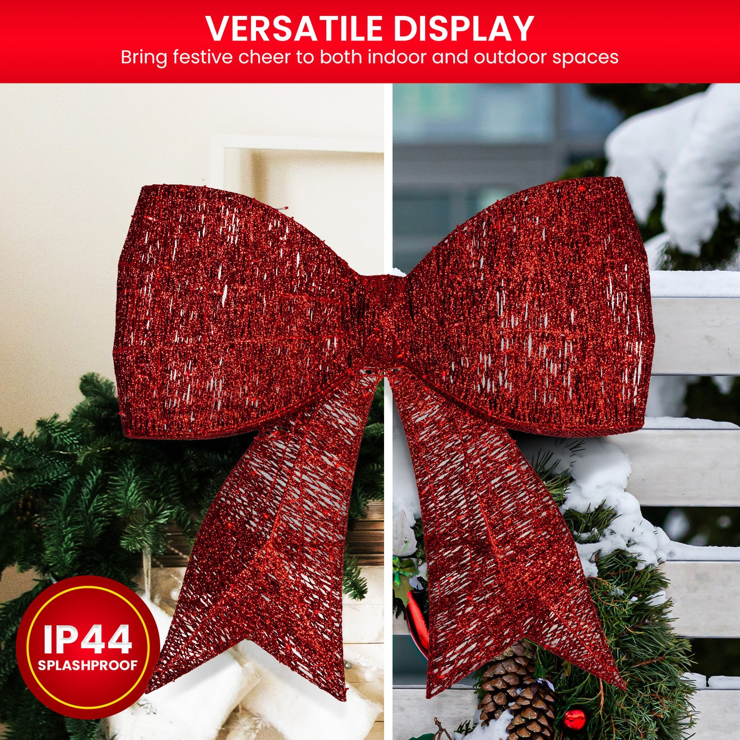 Christabelle 91cm Christmas Display Bow With Led And Twinkle Lights Festive Decoration