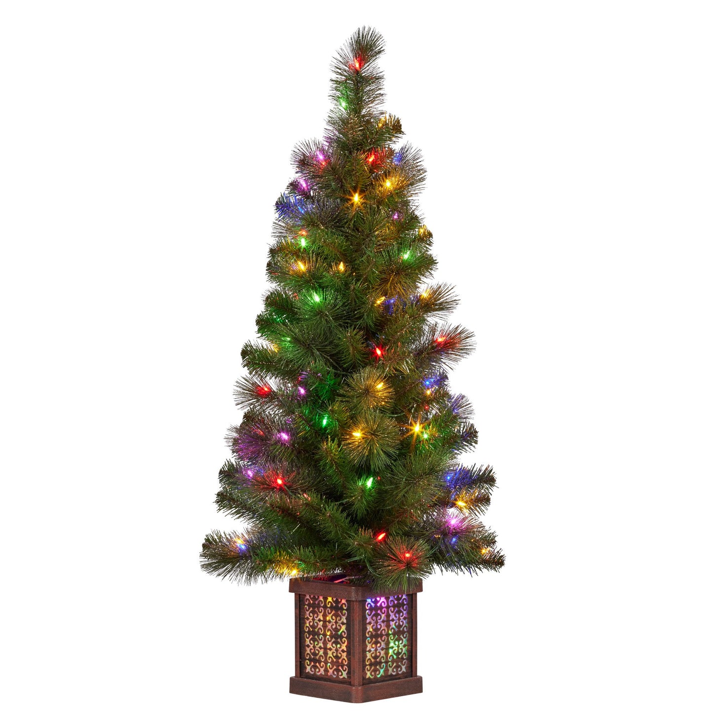 Christabelle 4ft Christmas Tree Glittery Gold Pine Led Multi Lights Xmas Decor