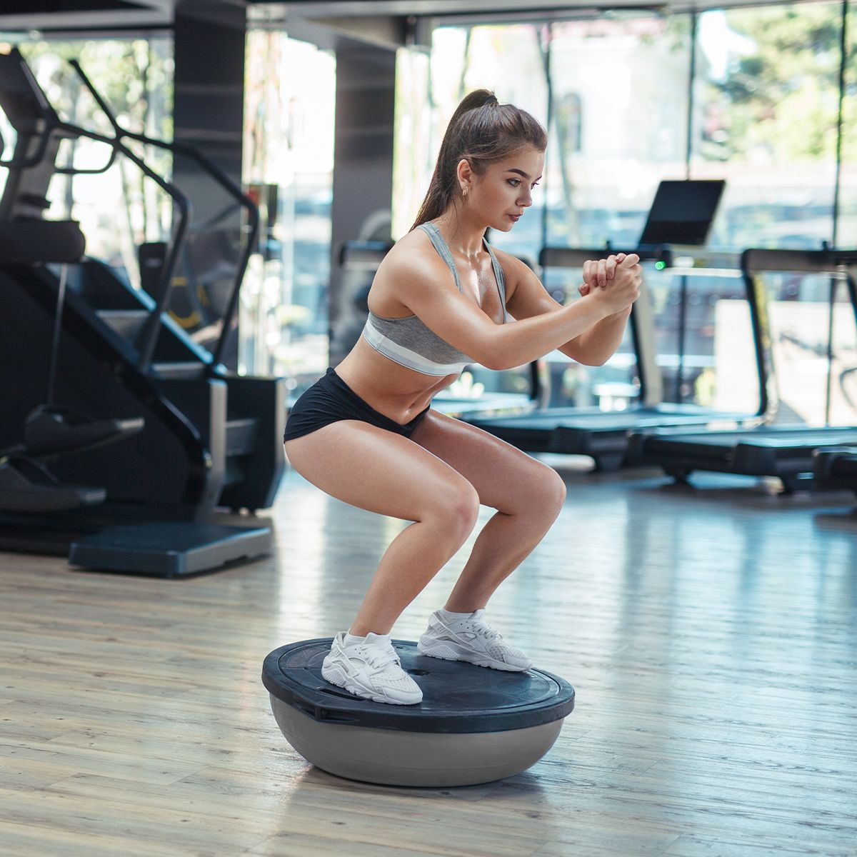 Powertrain 58cm Half Yoga Ball Balance Trainer Anti-Slip Stability Dome for Home Gym Core Fitness Workout Grey