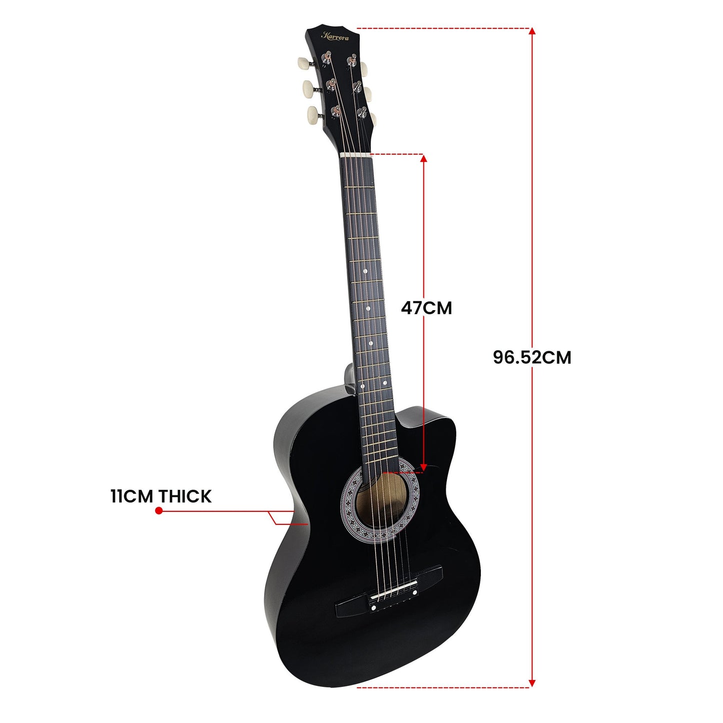 Karrera 38-inch Pro Cutaway Acoustic Guitar with Carry Bag - Black